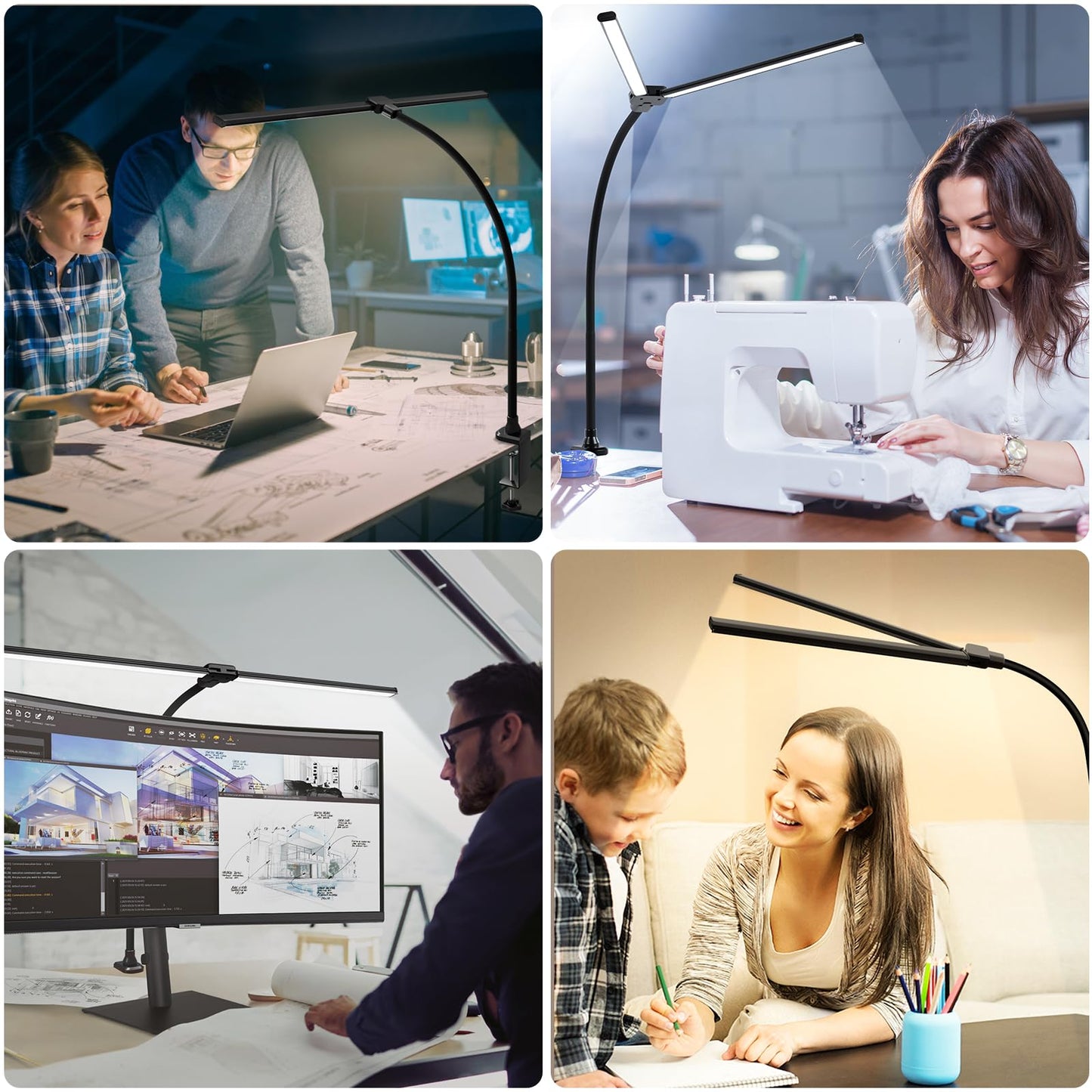 ShineTech LED Desk Lamp, 31.5" Ultra Wide Double Head Architect Light with Clamp, 50 Adjustable Lighting Modes, Eye-Caring Bright Task Lamp for Home Office, Large Monitor, Memory & Auto-Off Timer