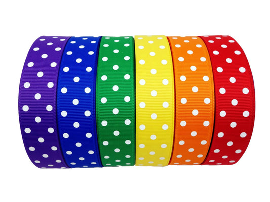 Polka Dots Grosgrain Ribbon, 30 Yards (6x5 yd), 7/8 Inch Width, 6 Colors - Perfect for Crafts, Party Decorations, Wedding, Gifts Wrap, Etc