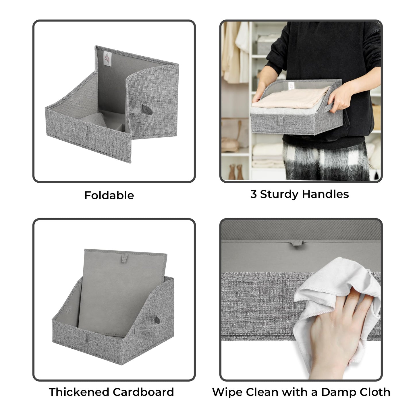 GRANNY SAYS Trapezoid Storage Bins, Closet Storage Bins, Purse Storage, Linen Closet Organizers and Storage, Storage Bins for Shelves, Dark Gray, Medium, 3-Pack