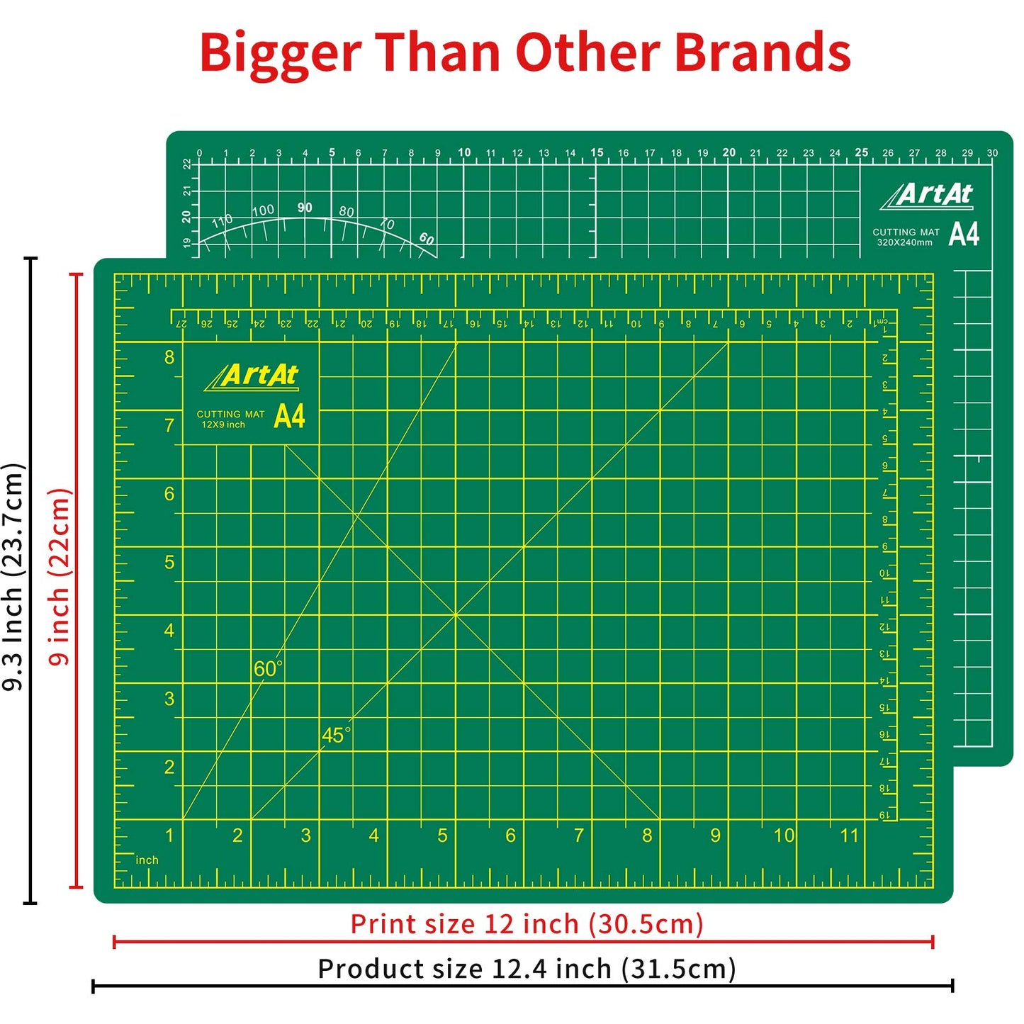 ArtAt Self Healing Cutting Mat: 9"x12" Non-Slip PVC Double Sided 5-Ply A4 Art Craft Rotating Mat, Rotary Cutting Mat for Quilting, Sewing Crafts Hobby Fabric Precision Scrapbooking Project Gr
