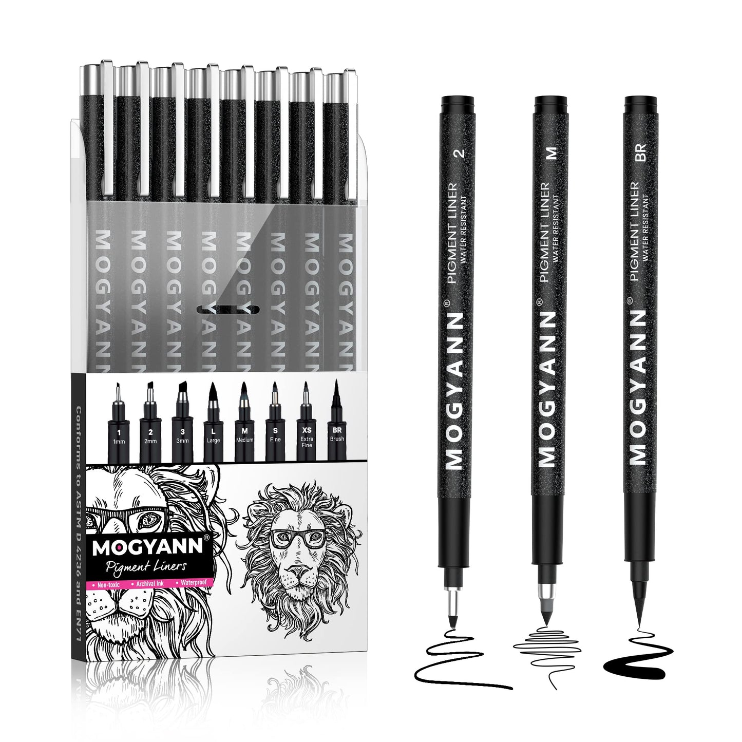 Mogyann Art Pens, Black Drawing Pens 8 size Ink Pens Set for Artist Writing, Sketching, Manga, Anime