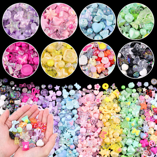 TINKRSTUFF Assorted 400PCS 8 Mixed Colors Acrylic Beads for Bracelet Making, Flower Bow Butterfly GummyBear Aesthetic Bracelet Charms,Cute Beads for Jewelry Making DIY Necklace Keychain Phone Charm