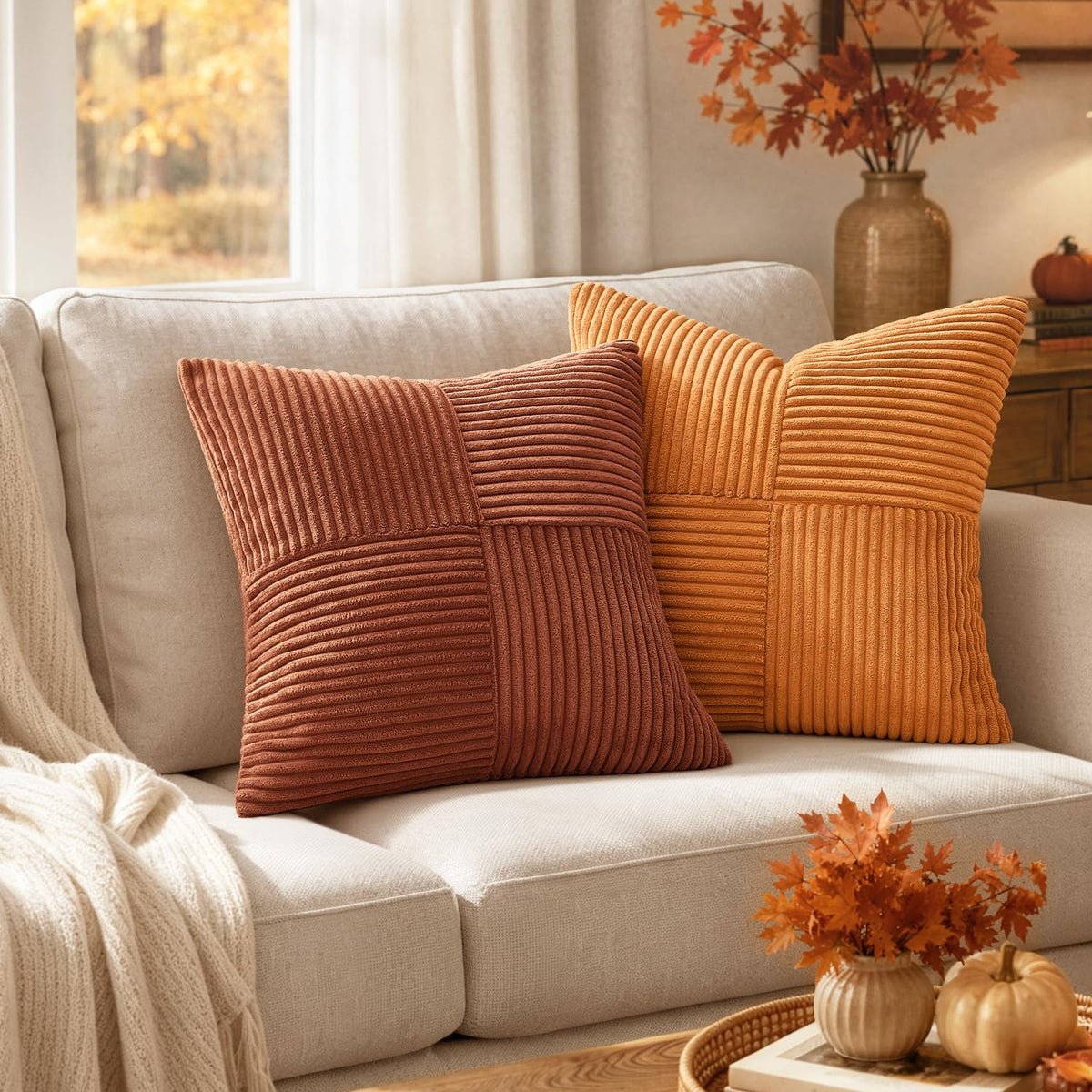 MIULEE Fall Rust Boho Decorative Throw Pillow Covers for Couch 18x18 Inch