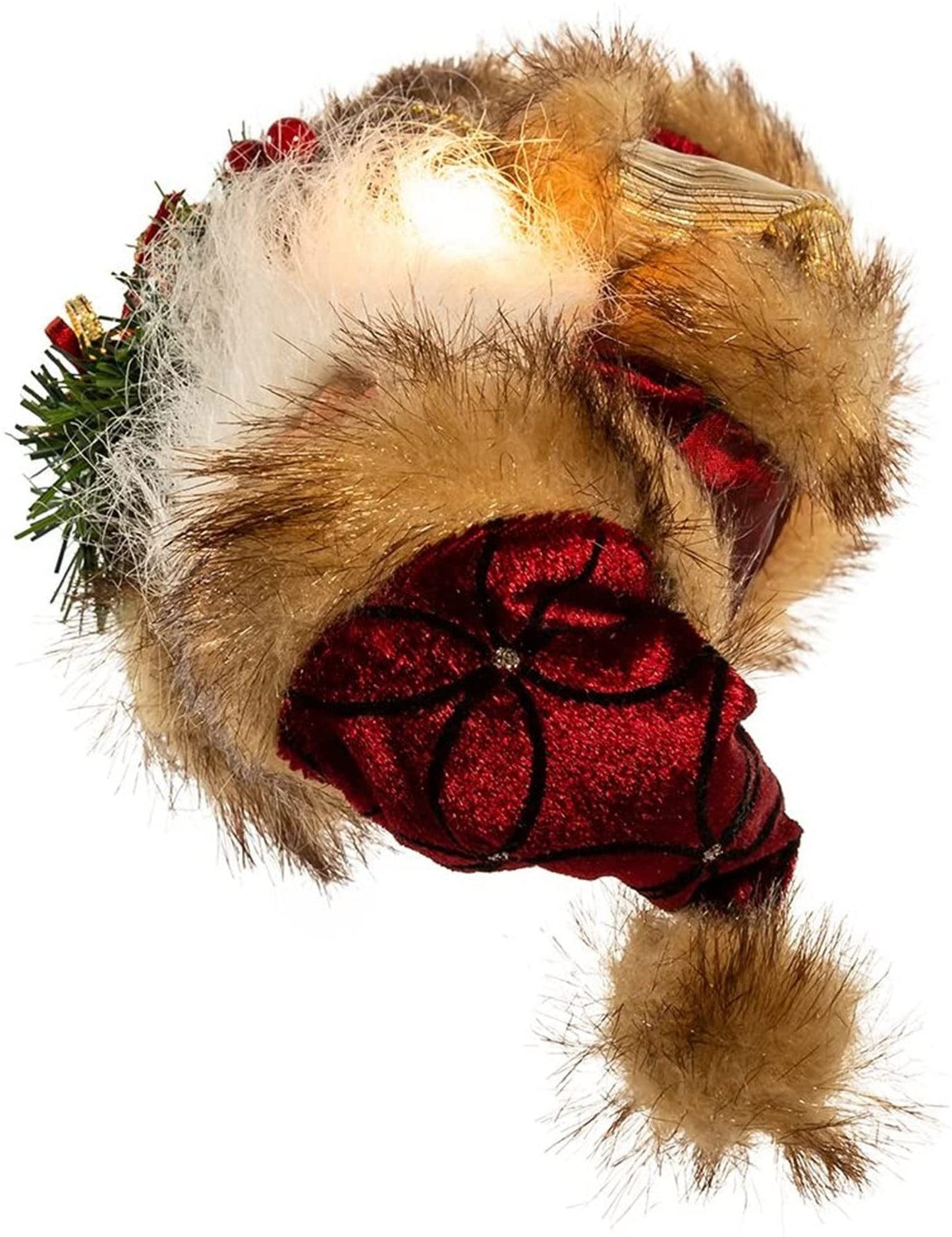 Kurt Adler 10-Light Burgundy and Brown Santa Treetop, 10-Inch