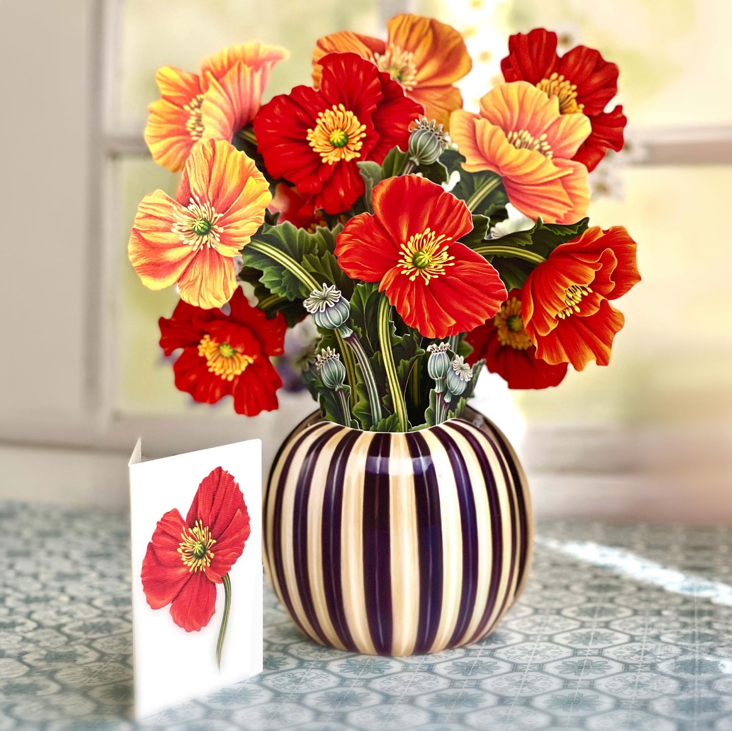 Freshcut Paper Pop Up Cards, French Poppies, 12 Inch Life Sized Forever Flower Bouquet 3D Popup Greeting Card, Birthday Cards, Thank You Card, Blank Notecard & Envelope