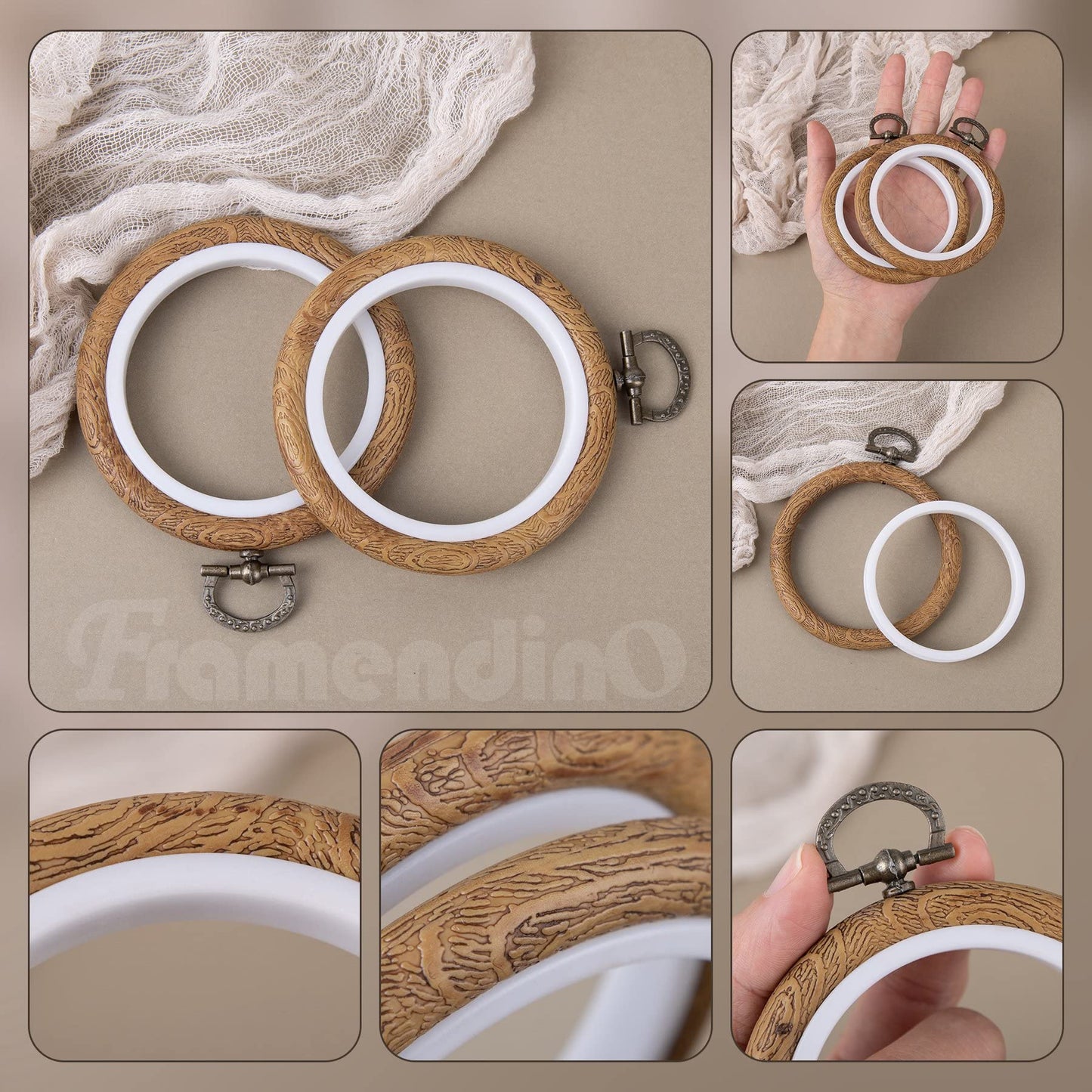 8 Pack Round Mini Embroidery Hoops 3 Inch Imitated Wood Display Frame Circle Cross Stitch Hoop Ring for Art Craft Sewing Hanging Ornaments