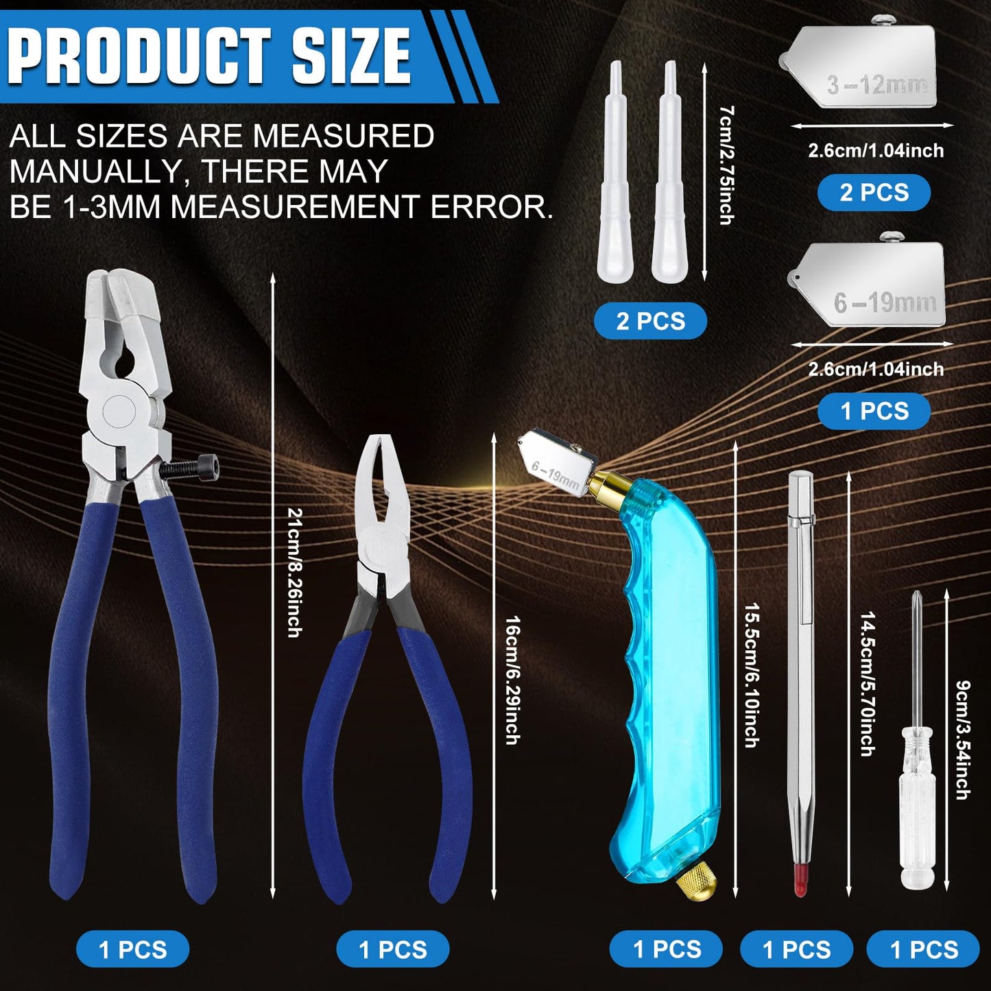 YOTINO Glass Cutting Tool Kit Includes Blue Grip Oil Feed Glass Cutter with 2 pliers, 3 Extra Replacement Head, Tungsten Scribe Engraving Pen, Screwdriver and Oil Dropper