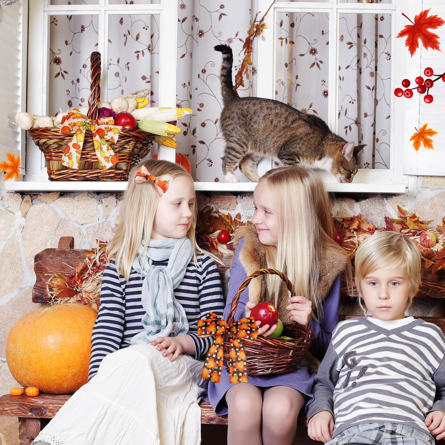 Yuxung 6 Rolls 30 Yards Fall Burlap Wired Wrapping Ribbon Buffalo Plaid Pumpkin Truck Turkey Maple Harvest Fall Ribbon Thanksgiving Wreath Decoration for Autumn Craft Bow Gifts Making