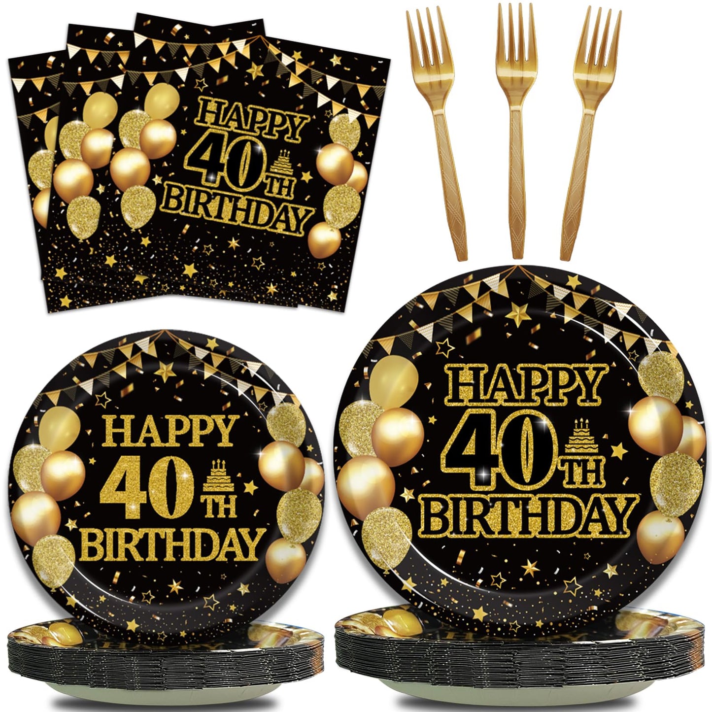 Kepeel 96Pcs 40th Birthday Party Tableware Set, Back in 1984 Birthday Party Decorations Supplies for Men Women Cheers to 40 Years Birthday Party Dessert Plates Napkins Forks Favors, Serve 24
