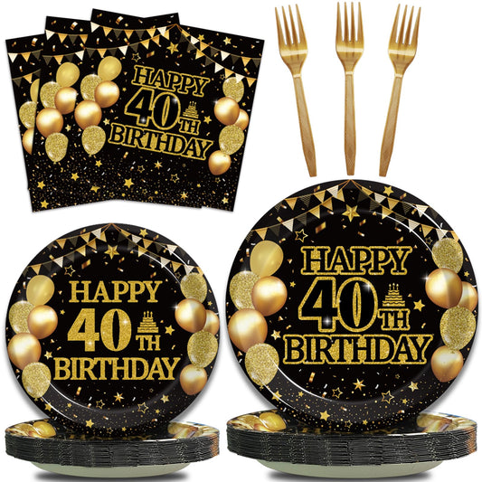 Kepeel 96Pcs 40th Birthday Party Tableware Set, Back in 1984 Birthday Party Decorations Supplies for Men Women Cheers to 40 Years Birthday Party Dessert Plates Napkins Forks Favors, Serve 24
