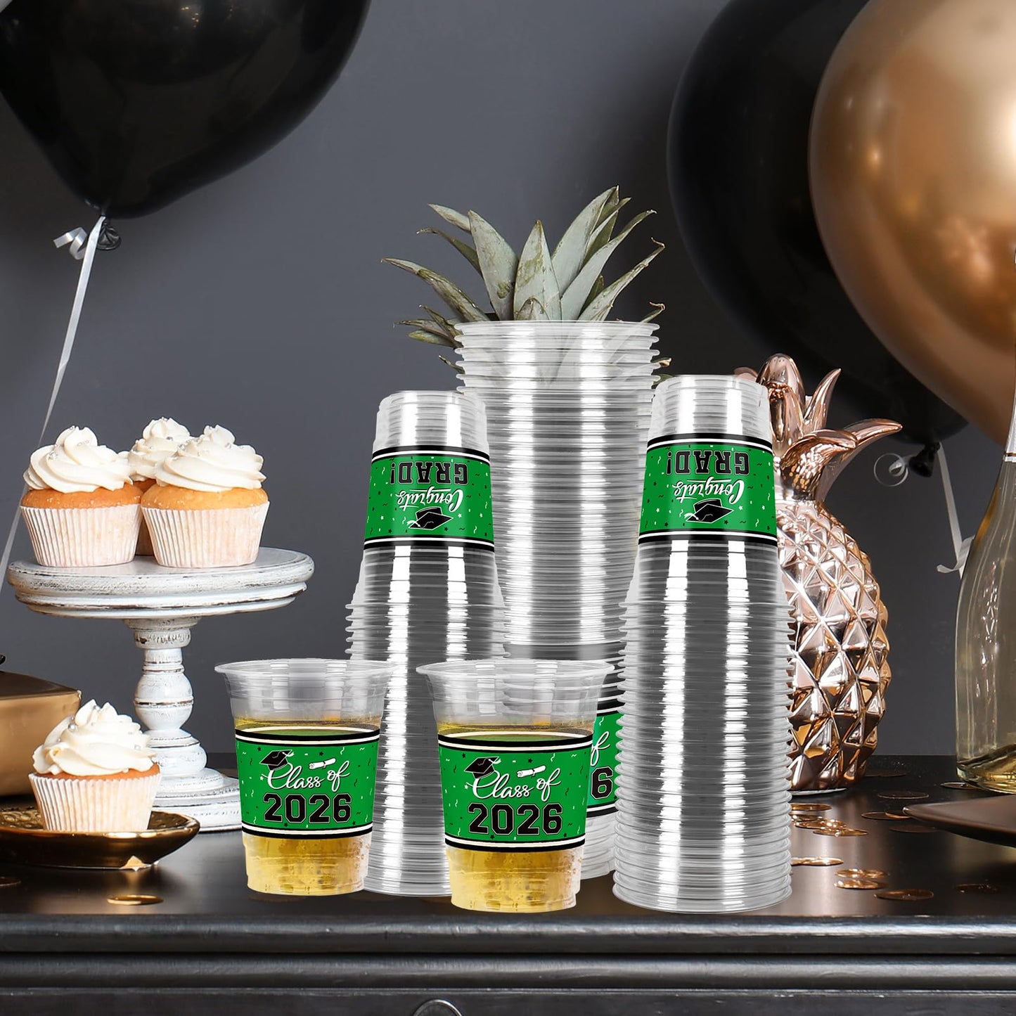 Gatherfun Class of 2026 Celebration - 100 Pcs 16oz Green Graduation Plastic Cups for Sturdy & Durable Drinkware for Grad Festivities | Essential Graduation Party Supplies & Decorations