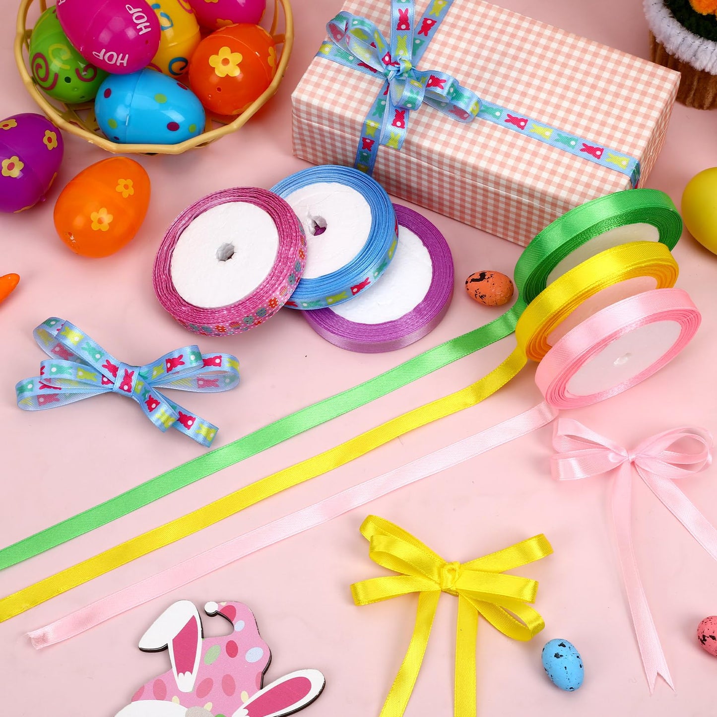 Easter Themed Ribbon Set 25 Yards per Roll, Premium Easter Craft Ribbon Decoration for Holiday Crafts, Wreaths and Party Decor