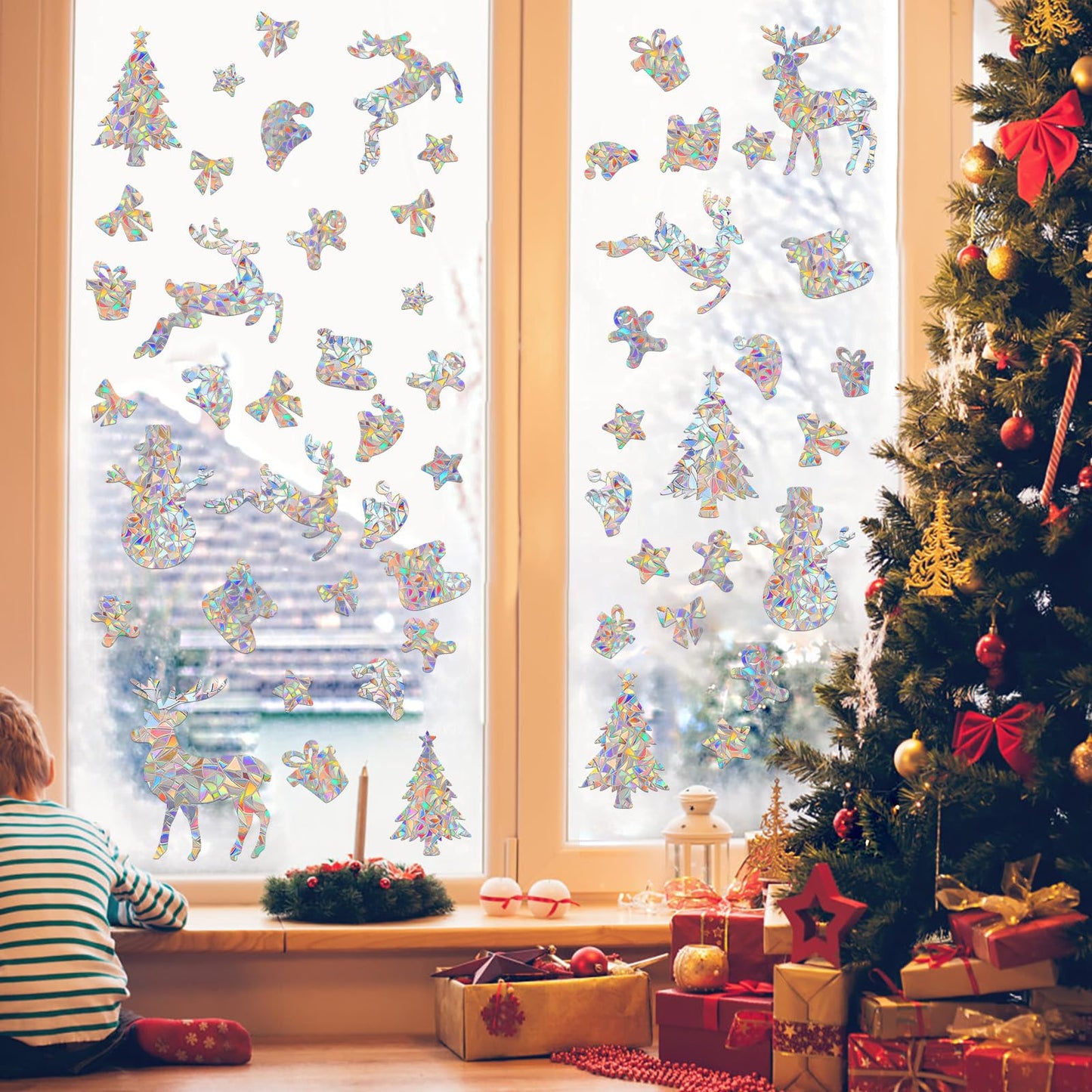 Christmas Window Clings, YUOROS 78 Pcs Christmas Decorations Window Stickers Decor Holiday Winter Xmas Tree Snowman Reindeer Decals