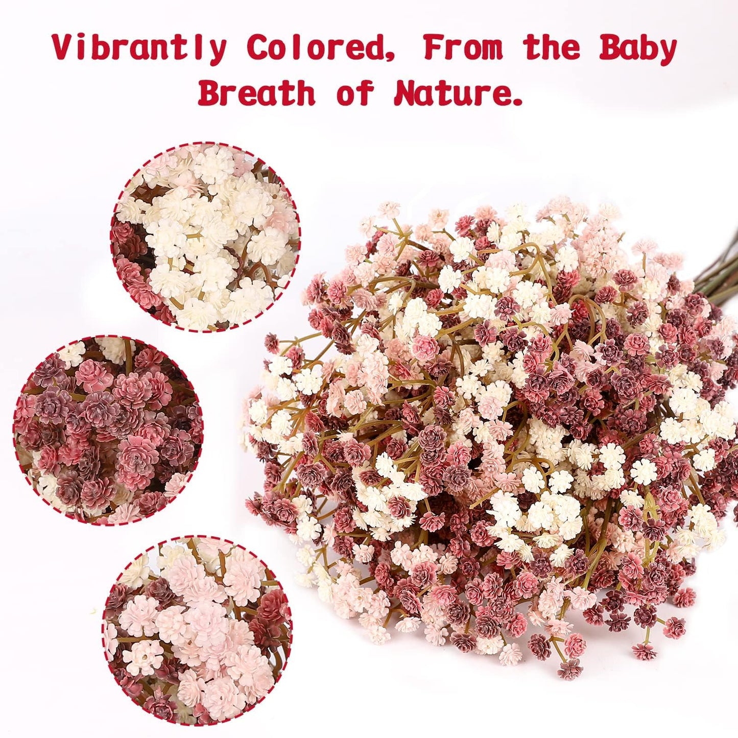N&T NIETING Baby Breath Flowers Artificial Bulk, 10Pcs Fake Gypsophila Plants Bouquets Flowers Real Touch Faux Babies Breath Arrangement for Home Wedding Party Vase Decoration Fall Pink
