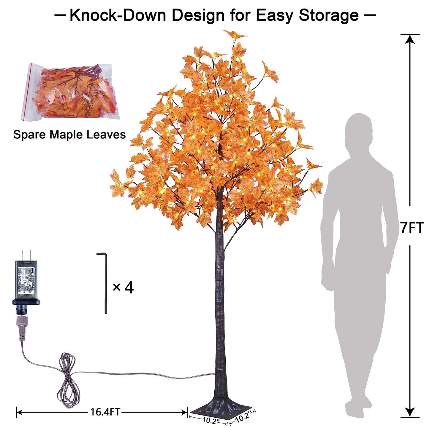 Lightshare 7FT LED Lighted Maple Tree - Dotted with 208 Warm White LED Lights Orange for Thanksgiving Harvest Fall Festival Home Party Decoration
