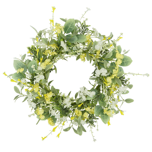 YNYLCHMX 20" Spring Summer Wreath for Front Door, Yellow White Daisy Decor