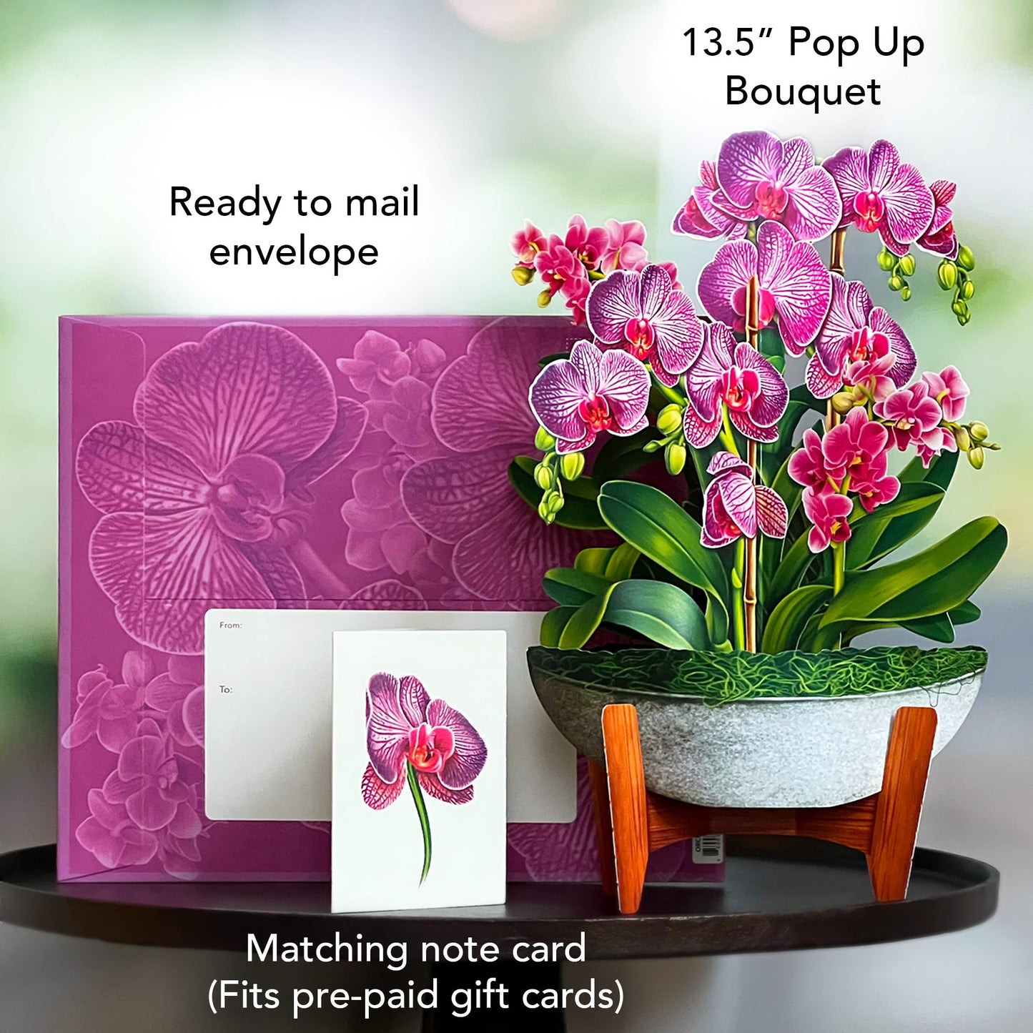 Freshcut Paper Pop Up Cards, Orchid Oasis, 12 Inch Life Sized Forever Flower Bouquet 3D Popup Greeting Card, Anniversary Card, Mother's Day, Blank Notecard & Envelope