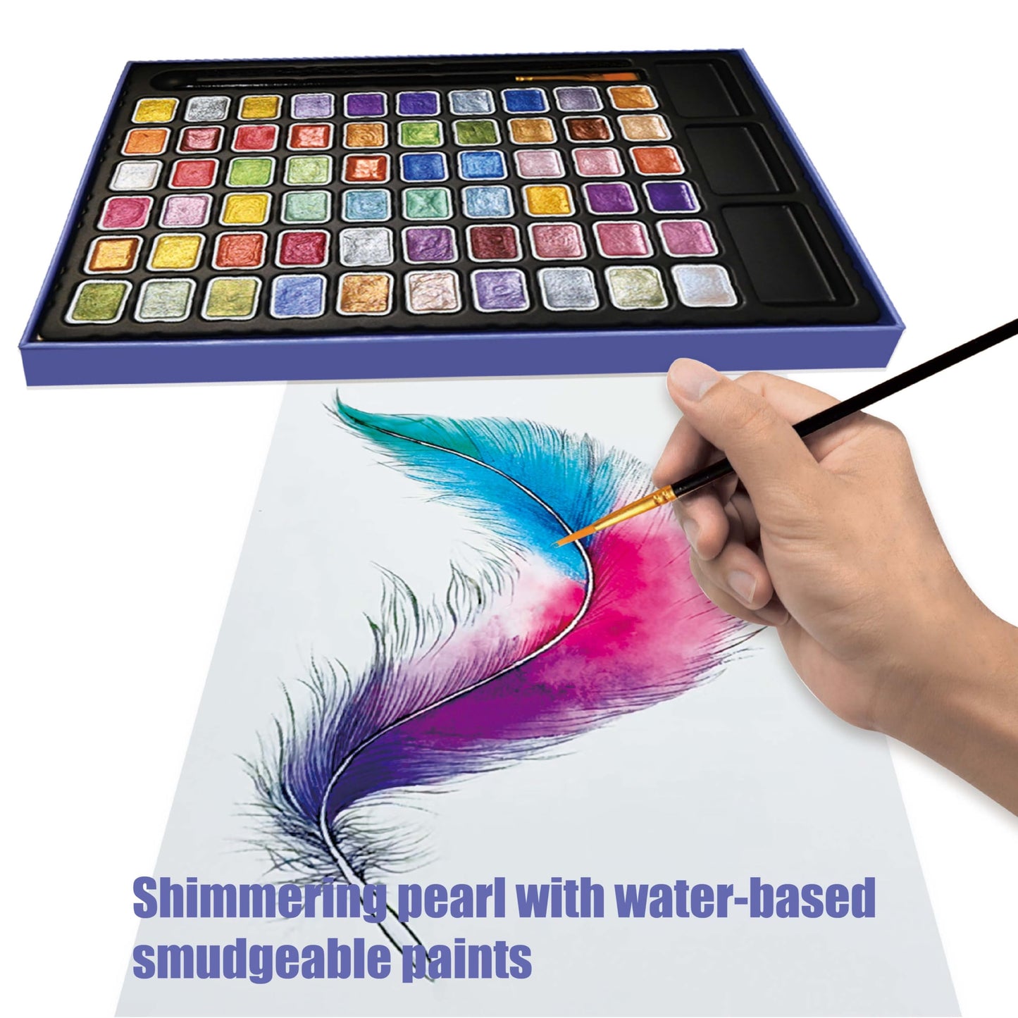 Mini Shimmer Watercolor Paint Set, 60 Colors Glitter Metallic Watercolour Painting Sets, Solid Pearl Water Color Paints for Artists, Amateur Hobbyists and Painting (60 Colours)