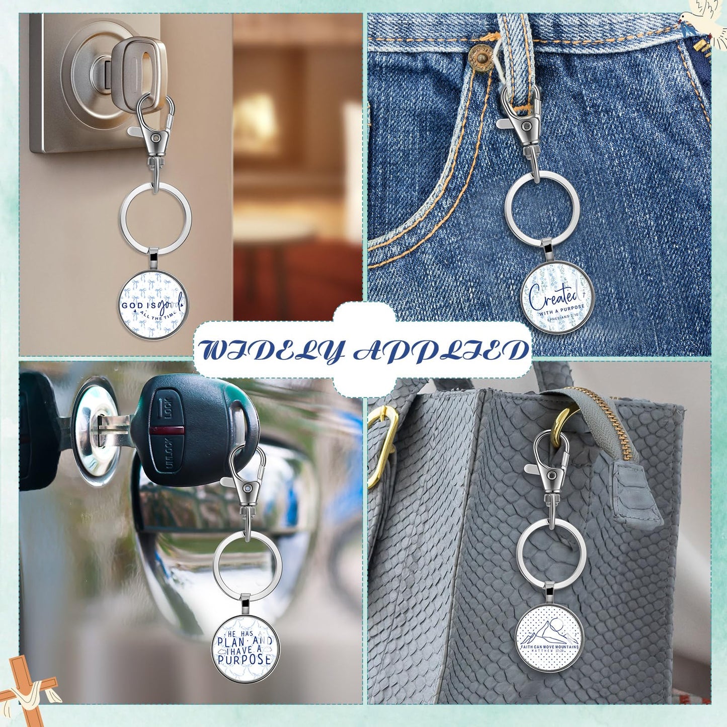 Fumete Mothers Day Gift for Women Bulk Keychain Bible Verse Religious Keychain Scripture Inspirational Gift for Church Member(20 Pcs,Blue White Watercolor)