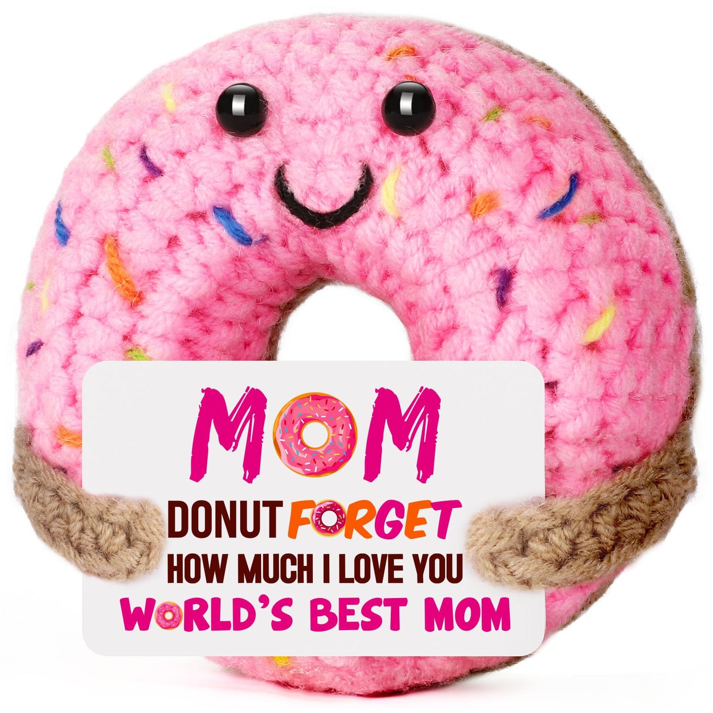 BuiltFit Mom Gifts for Mothers Day - Funny Mother's Day Birthday Handmade Crochet Donut Gift for Mom Mama Mother Mommy from Daughter Son Best Mothers Ever Gifts