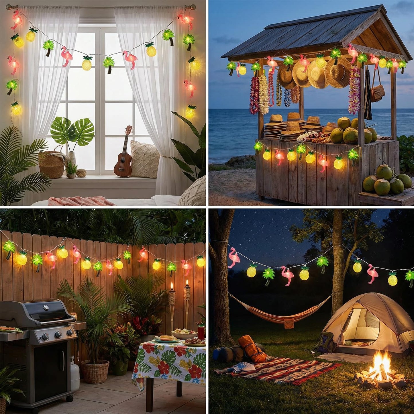 Hawaiian Party Decorations Lights - 8.5Ft LED Flamingo Pineapple Palm Tree Lights Tropical String Lights Tiki Lights Outdoor for Summer Hawaiian Themed Pool Beach Party Bar Home Room Tropical Decor