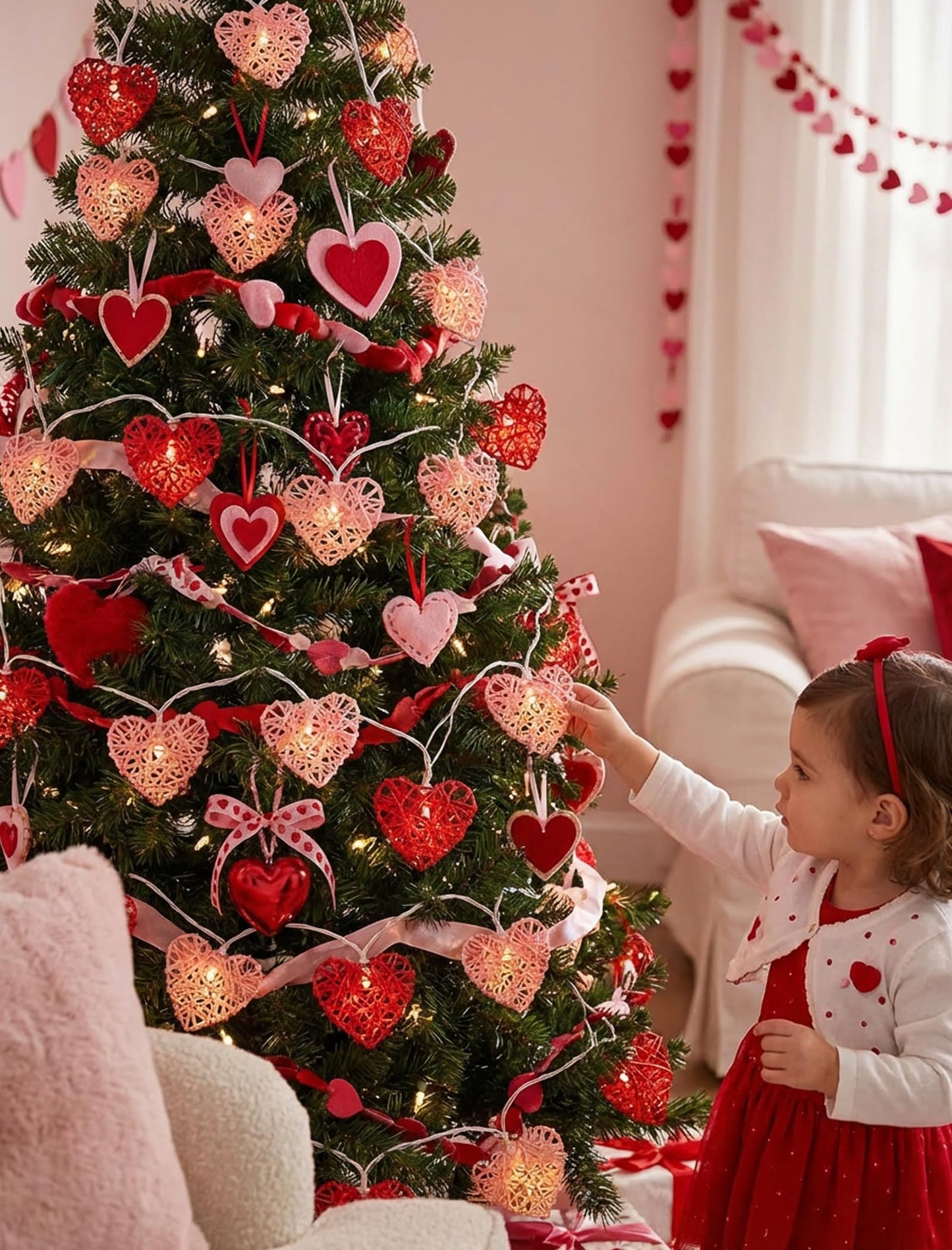 Red and Pink Heart Shape String Lights, 8.5Ft Valentine's Day String Lights with 10 LED Heart Lights, Plug in Hanging Valentines Window Fairy Lights for Indoor Outdoor Wedding Party Valentine Decor