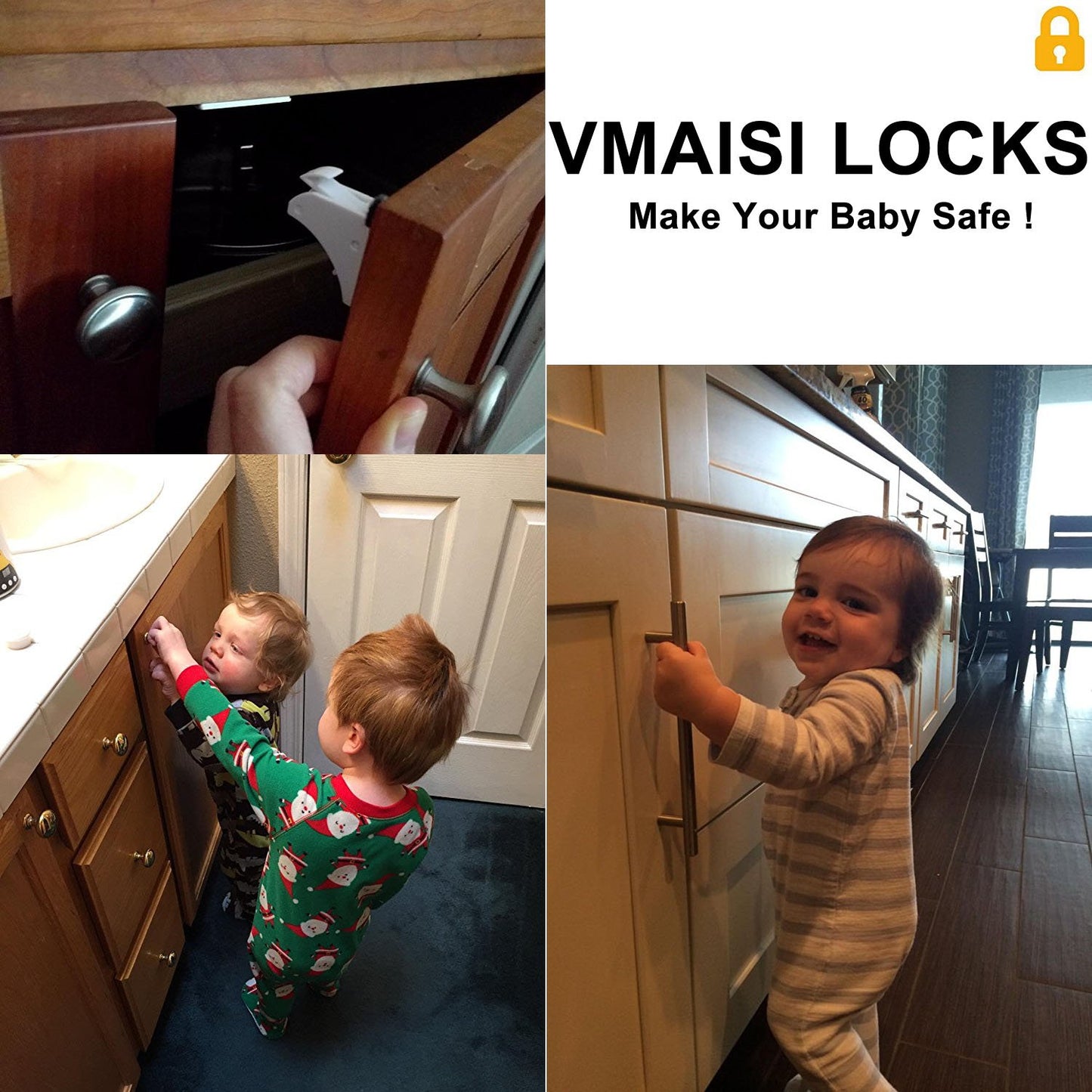 Vmaisi Adhesive Magnetic Locks for Cabinets & Drawers (16 Locks and 2 Keys)
