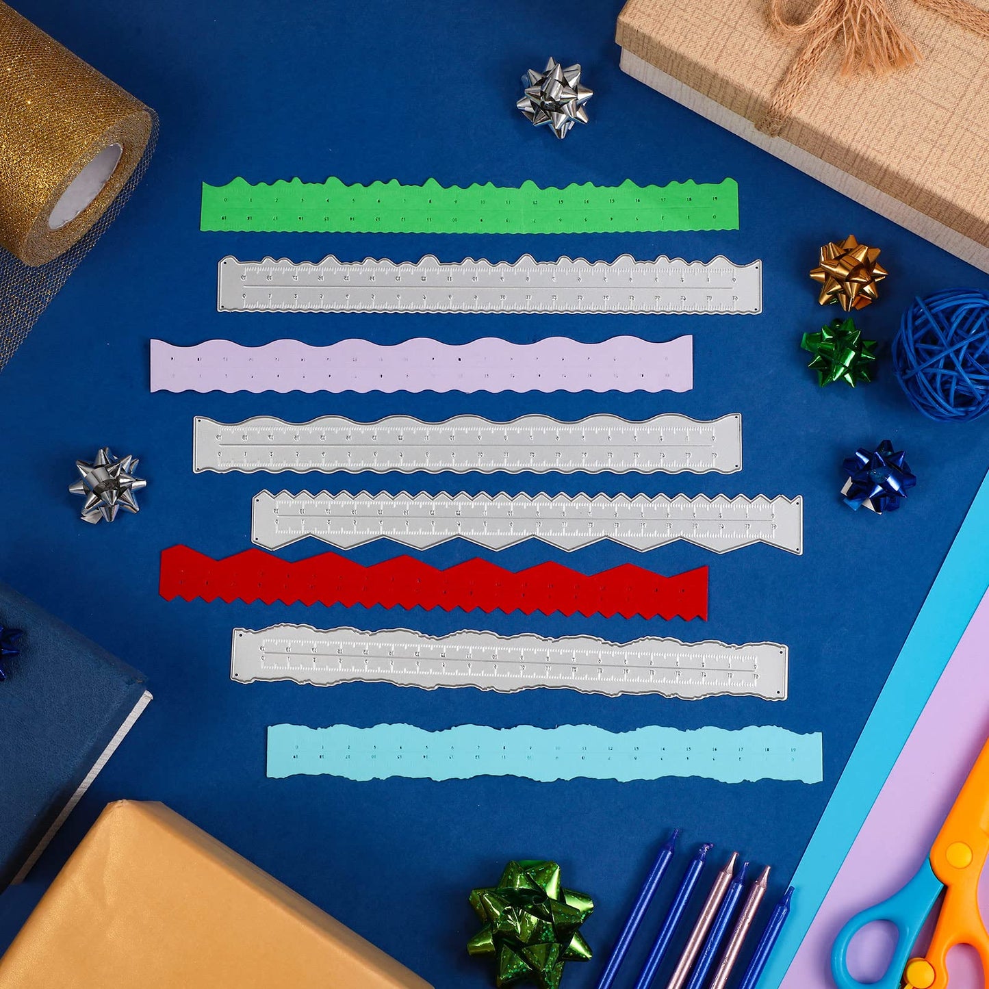 4 Pieces 8.4 Inches Metal Irregular Edges Ruler Deckle Edges Ruler Measuring Embossing Cutting Dies Paper Tearing Ruler for Card Making Scrapbooking Craft Decor Office DIY Tools