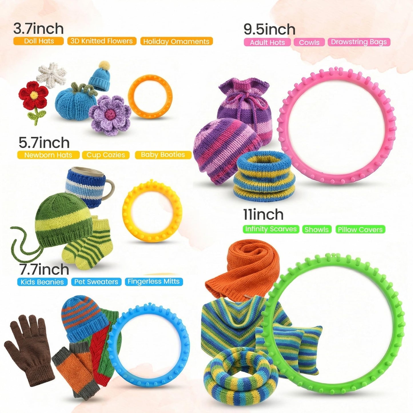 VGOODALL Round Knitting Looms Set, Set of 18PCS Supplies with Hook Needle, Pompom Maker and Yarn, for Knitting Beginners
