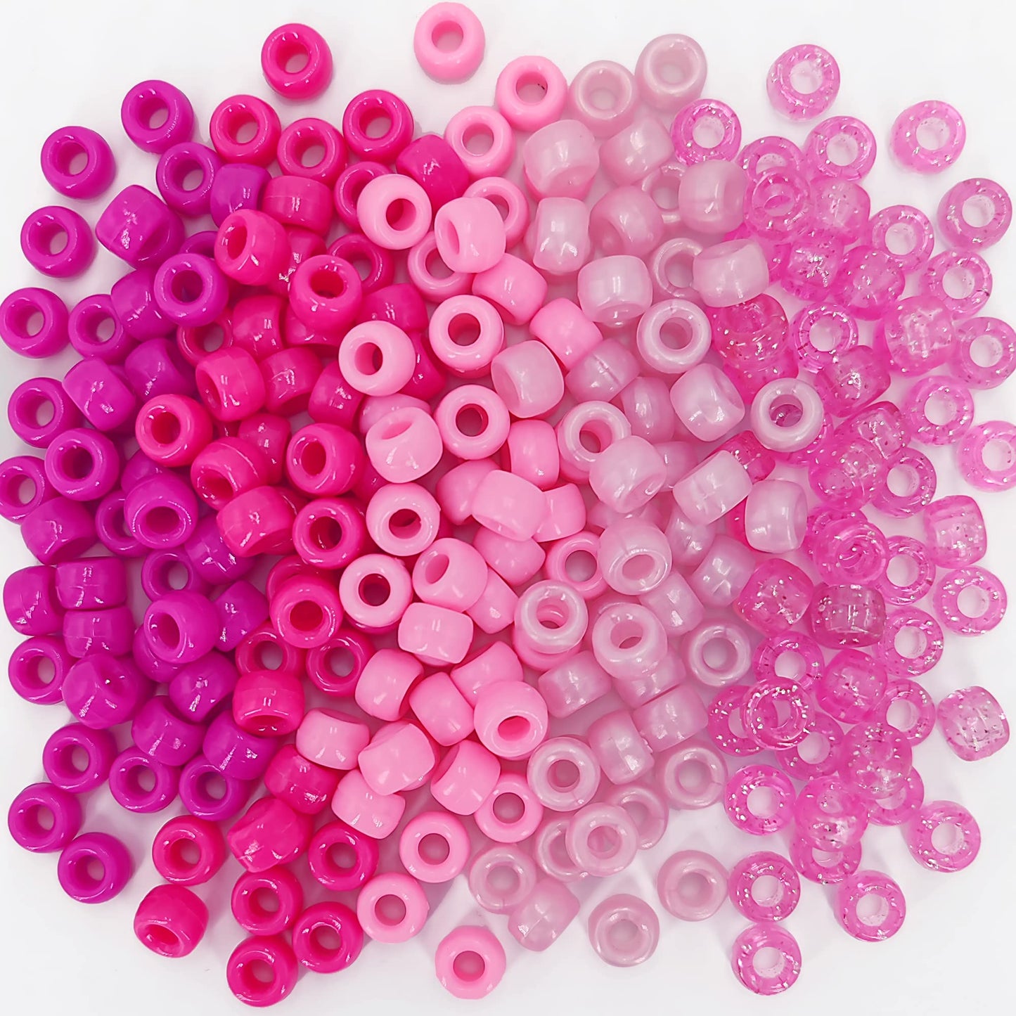 MIIIM 1000PCS 6x9mm Pony Beads Bulk, 5 Styles Pink Pony Beads for Bracelets Making Kit, Kandi, Hair Braids Crafts for Jewelry Making (Pink)