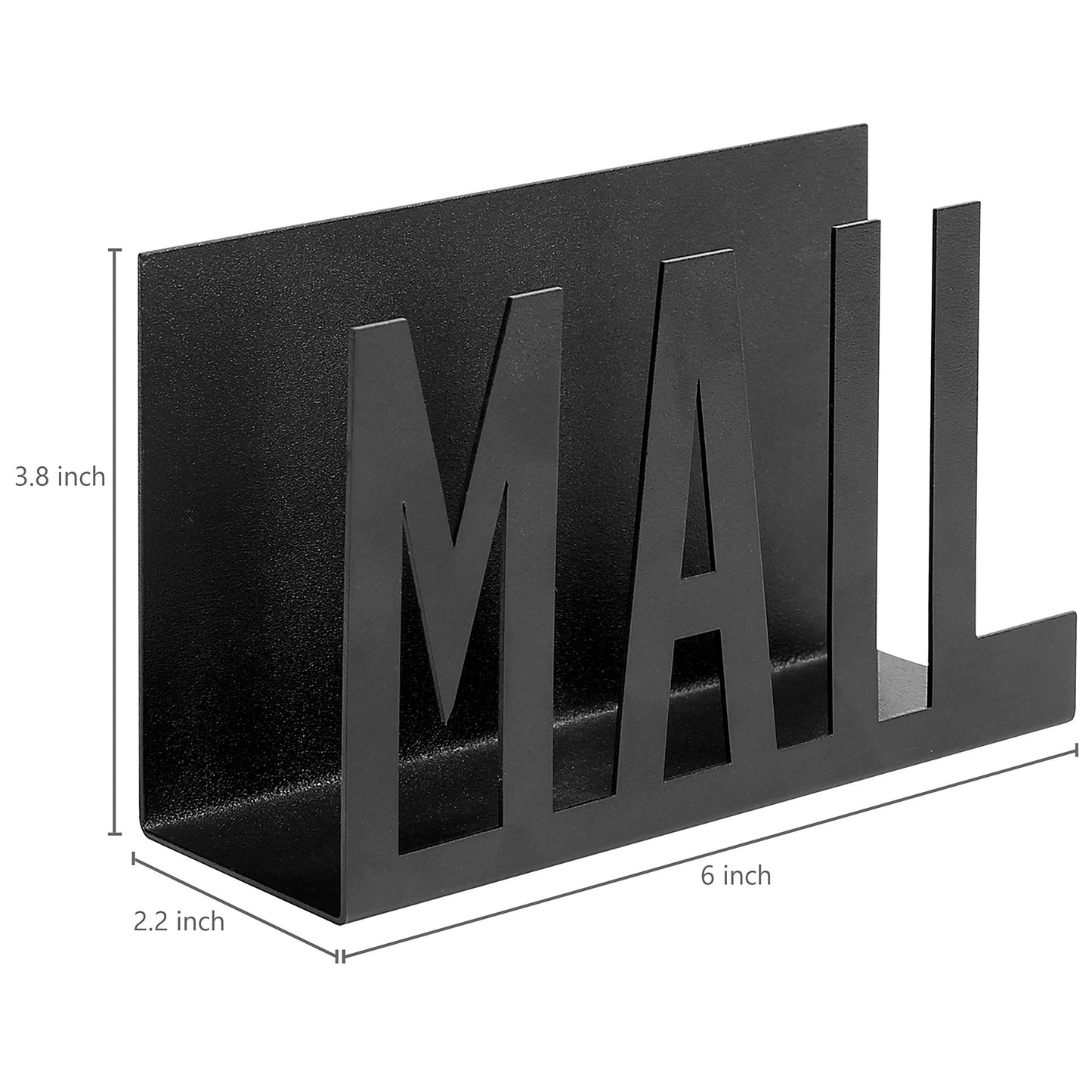 Modern Black Metal Mail Holder Countertop Organizer with Cutout Mail Lettering Design, Office Desktop Envelope and Document Storage Rack
