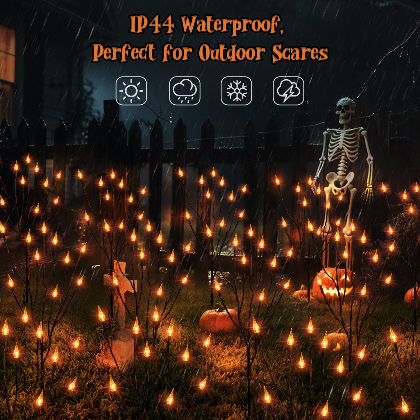 Brizled Halloween Pathway Lights, 7.54ft 3 Pack Candle Flame Orange Lights Outdoor with Timer, Battery Powered Halloween Light Waterproof Spooky Path Light for Path Yard Walkway Garden Thanksgiving