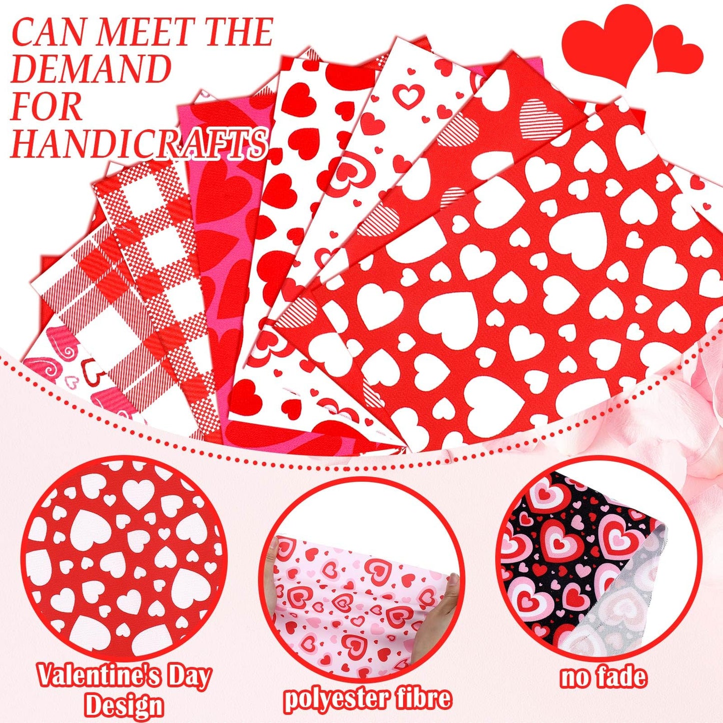 100 Pcs 10 x 10 Inch Valentine‘s Day Fabric Bundles Rose Red Pink Heart Love Printed Fat Quarters Quilting Patchwork Squares Sewing Fabrics for DIY Handmade Crafting Home Party Decor