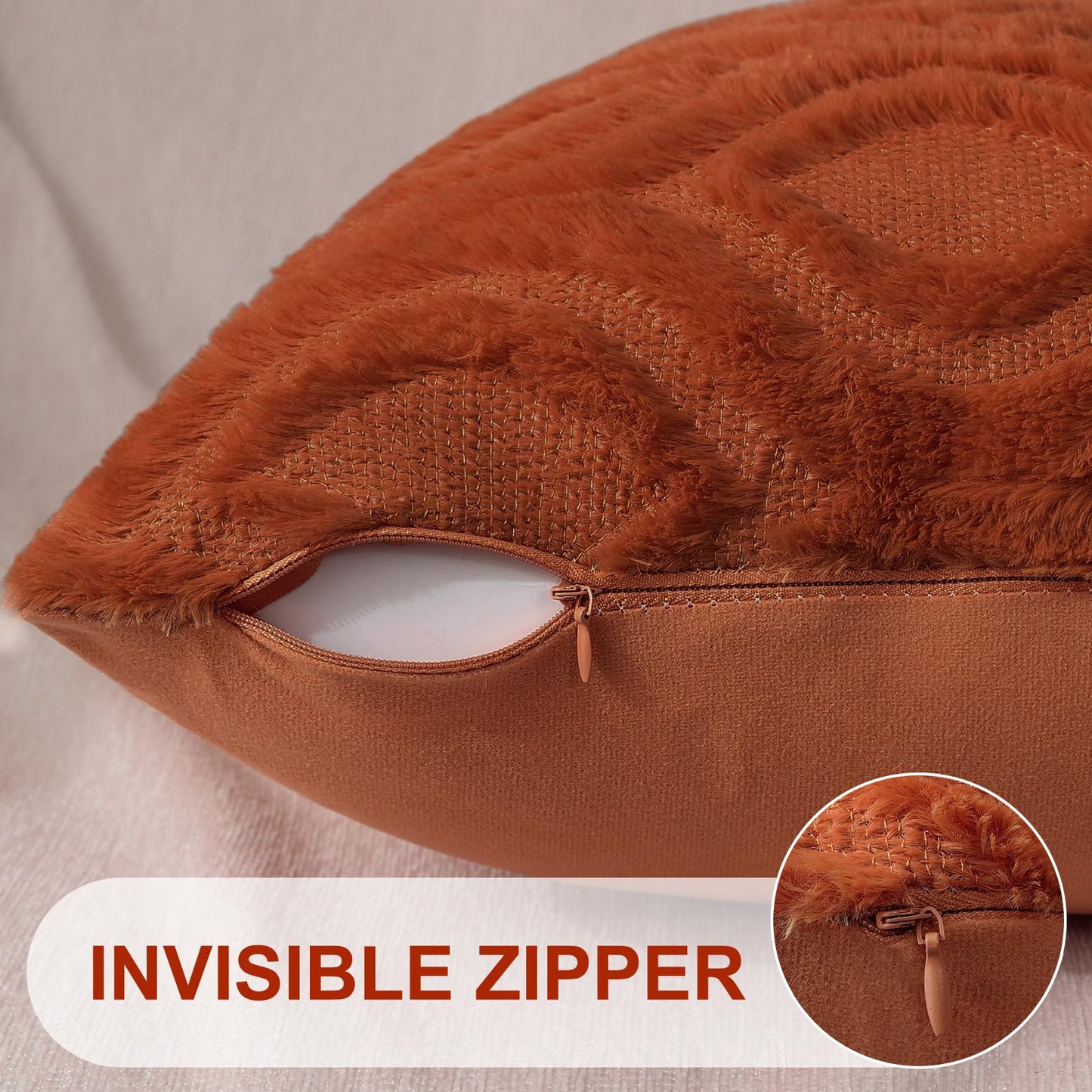 decorUhome Fall Decorative Throw Pillow Covers 18x18, Soft Plush Faux Wool Couch Pillow Covers for Home, Set of 2, Rust