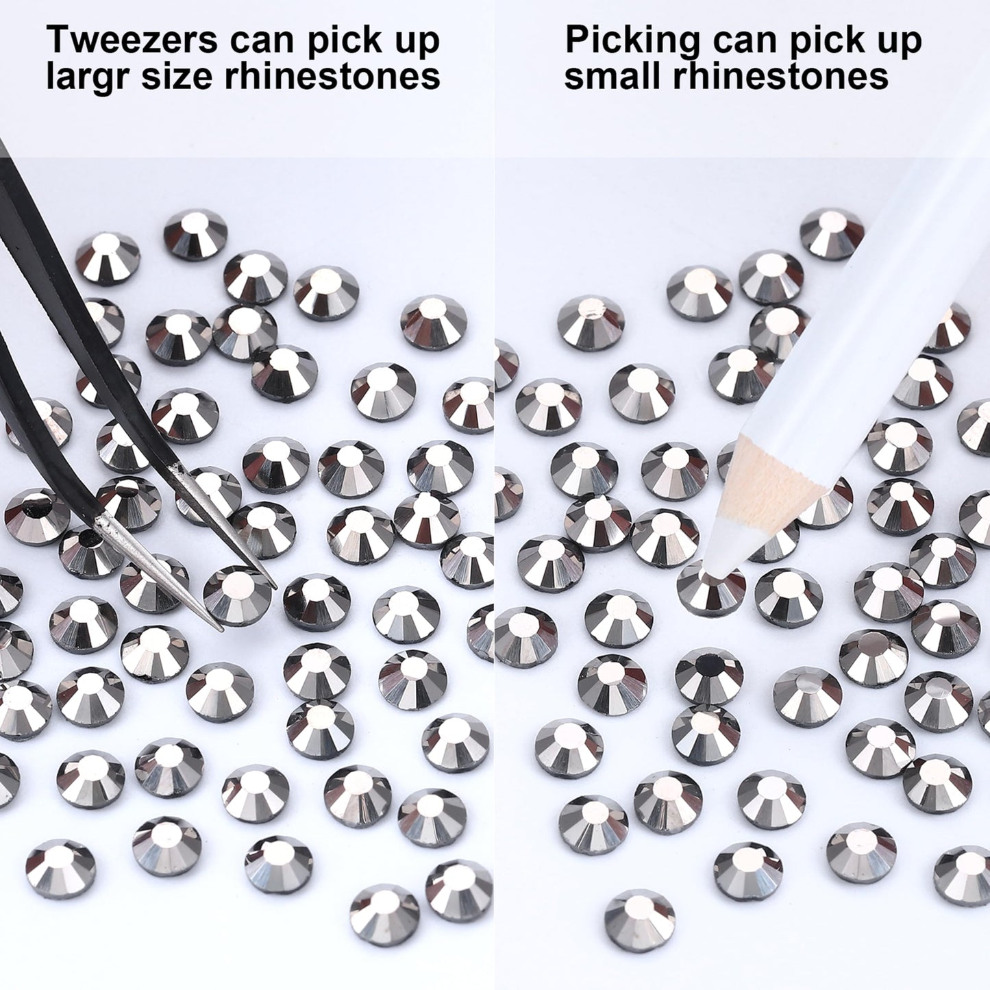 MEIBITE 6796PCS Grey Hematite Hotfix Rhinestones Crystal Stones Glass for Fabric Clothes Shirts Sparkly Flat Back Round with Tweezers and Picking Pen (SS6~SS30 Set)