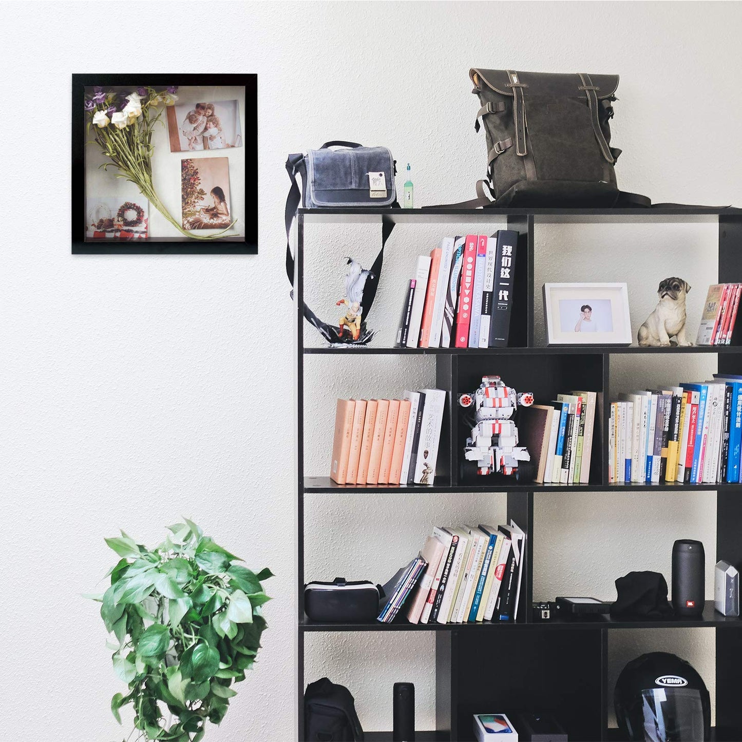 Muzilife 11x11 Shadow Box Picture Frame - 2.16" Interior Deep Wood & Glass Display Case Ready to Hang Memory Box Baby Sports Memorabilia, Wedding, Tickets, and Photos (Black)