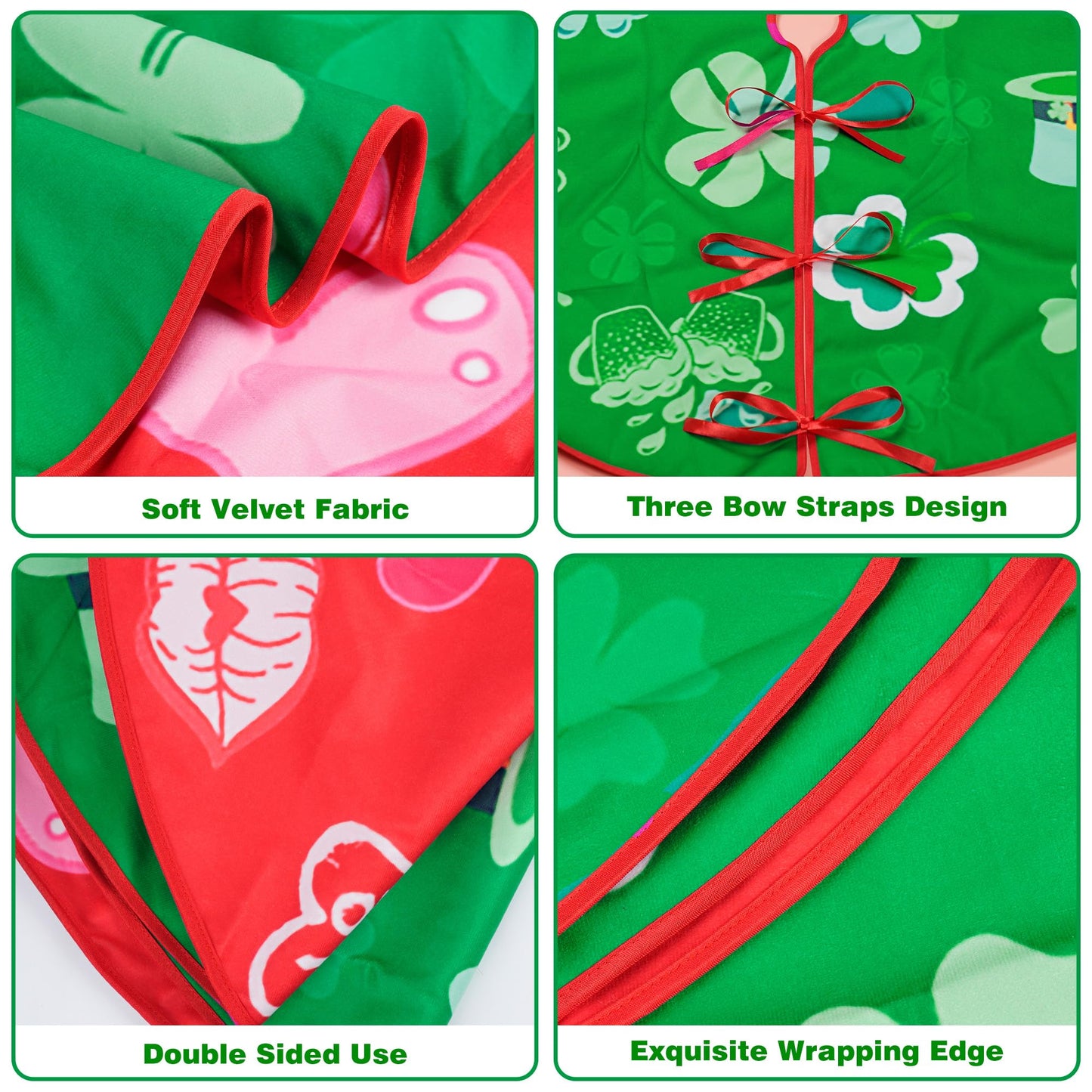 Sozize 36 Inch Valentine's Day Tree Skirt Love Heart Clover Double Sided Print Mat St. Patrick's Day Tree Skirt Christmas Tree Skirt for Holiday Party Decoration