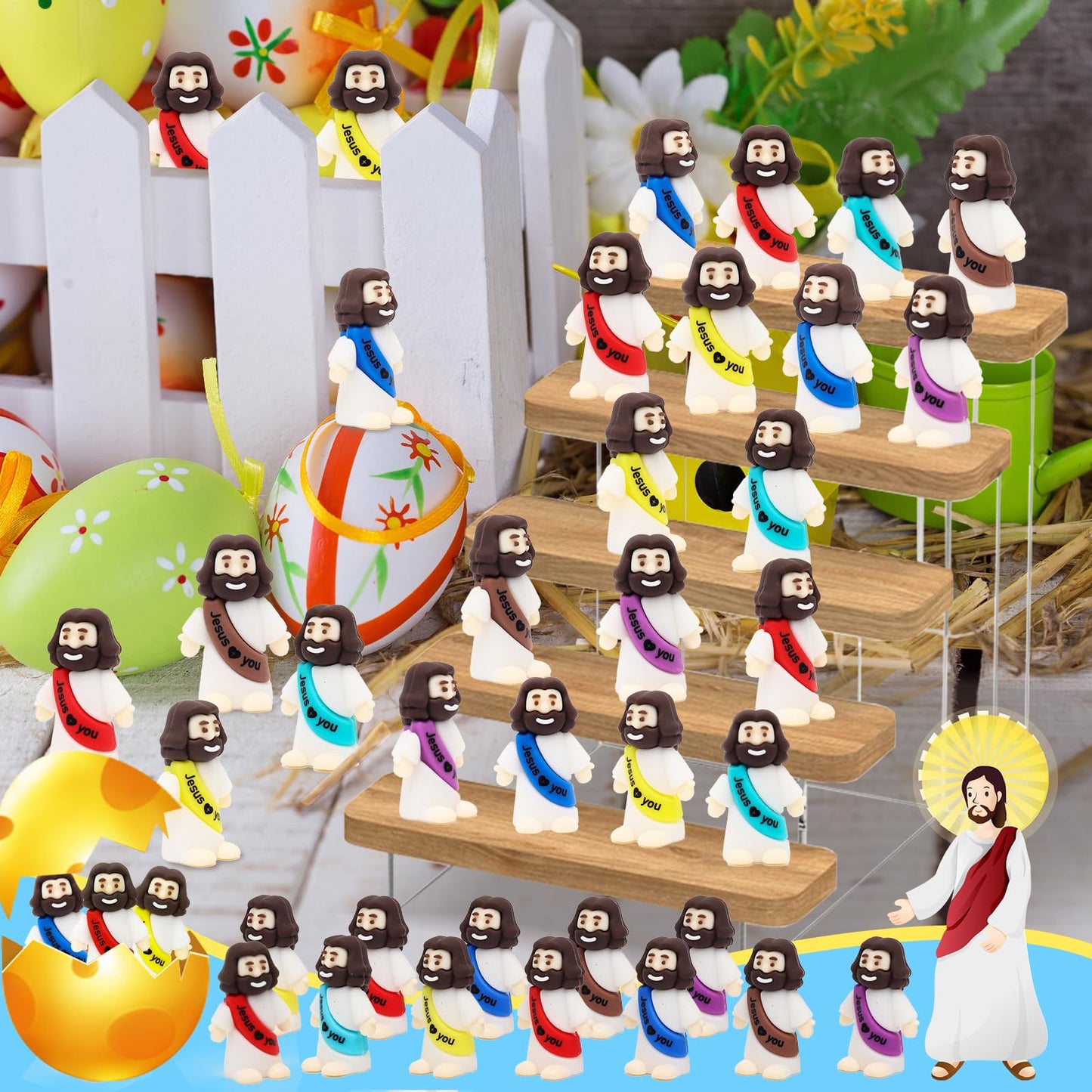 YuDanae 100pcs Jesus Loves You Figures, Mini Jesus Figurines in Bulk for Sunday School Religious Party Favors, Baby Jesus Figure Mini for Baptism Gifts and Easter Egg Stuffers