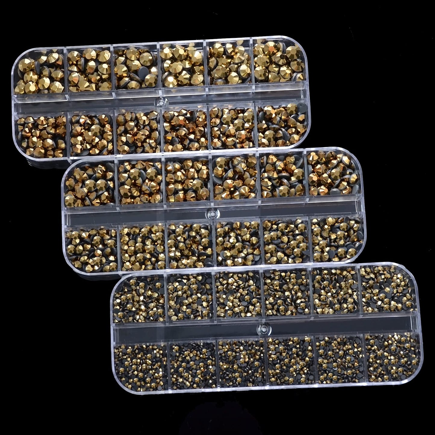 7000pcs+ Flatback Glass Hotfix Iron On Rhinestones Crystal for DIY Making with 1 Tweezer & 1 Picking Pen for Shoes, Clothes, Face Art, Bags, Manicure (Mine Gold, 5-Sizes)