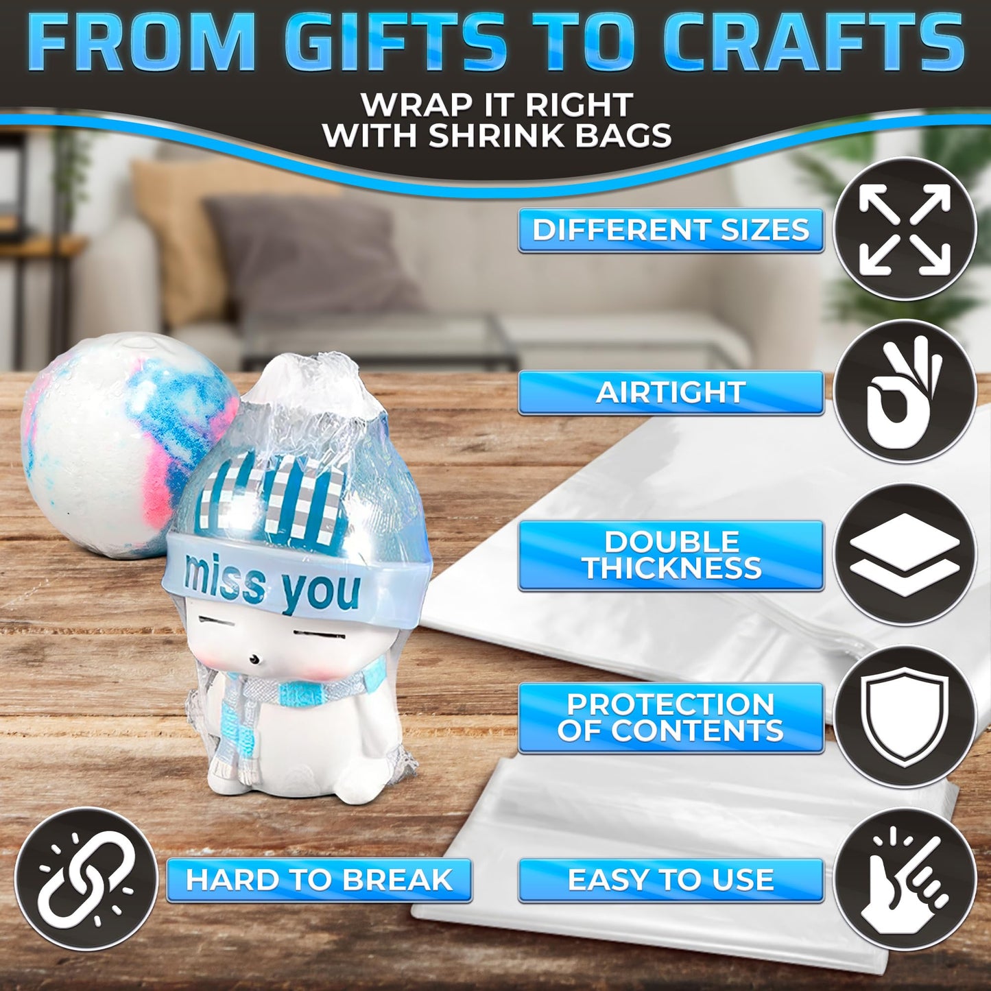 200Pcs Heat Shrink Wrap Bags - 3Sizes Shoe Shrink Wrap Bags for Gift Baskets Soap Packaging Bags Clear Heat Shrink Bags - Heat Wrap Clear Cellophane Bags Clear Gift Bags Heat Seal Bags Shrink Wrap Bag