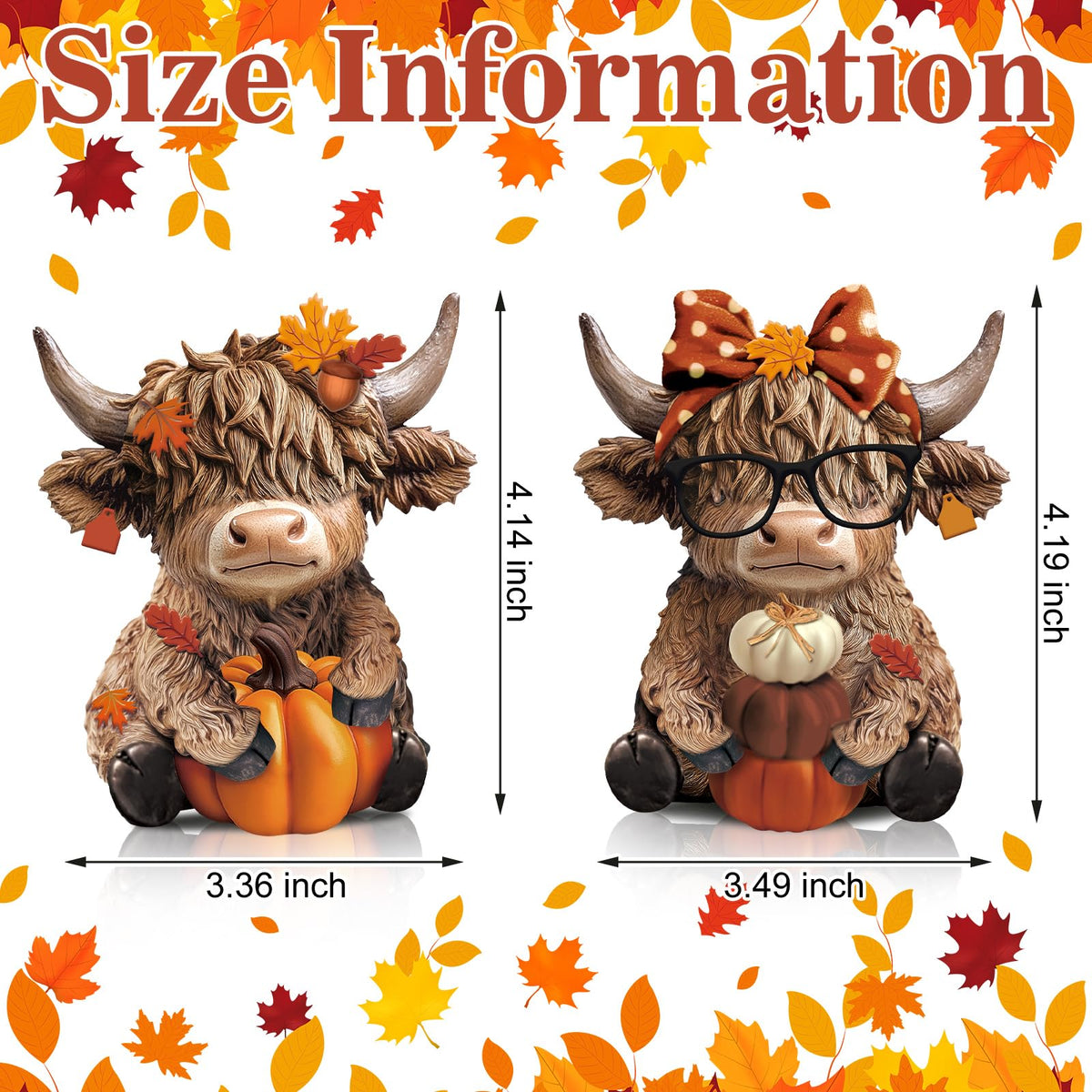 Karenhi 2 Pcs Fall Highland Cow Figurines Resin, Autumn Tabletop Decor