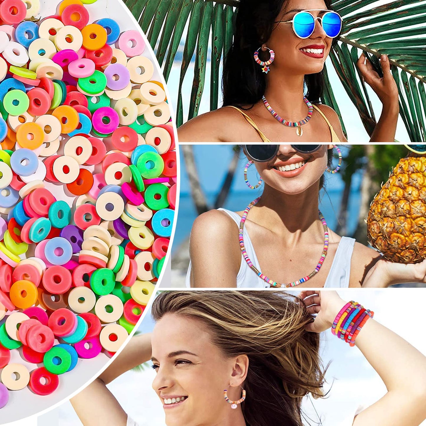 18500 Pcs 48 Strands Clay Beads Polymer Heishi Flat Round Disc and Alphabet Letter Beads for Bracelet Jewelry Making DIY Necklace Earrings, 48 Colors 6mm