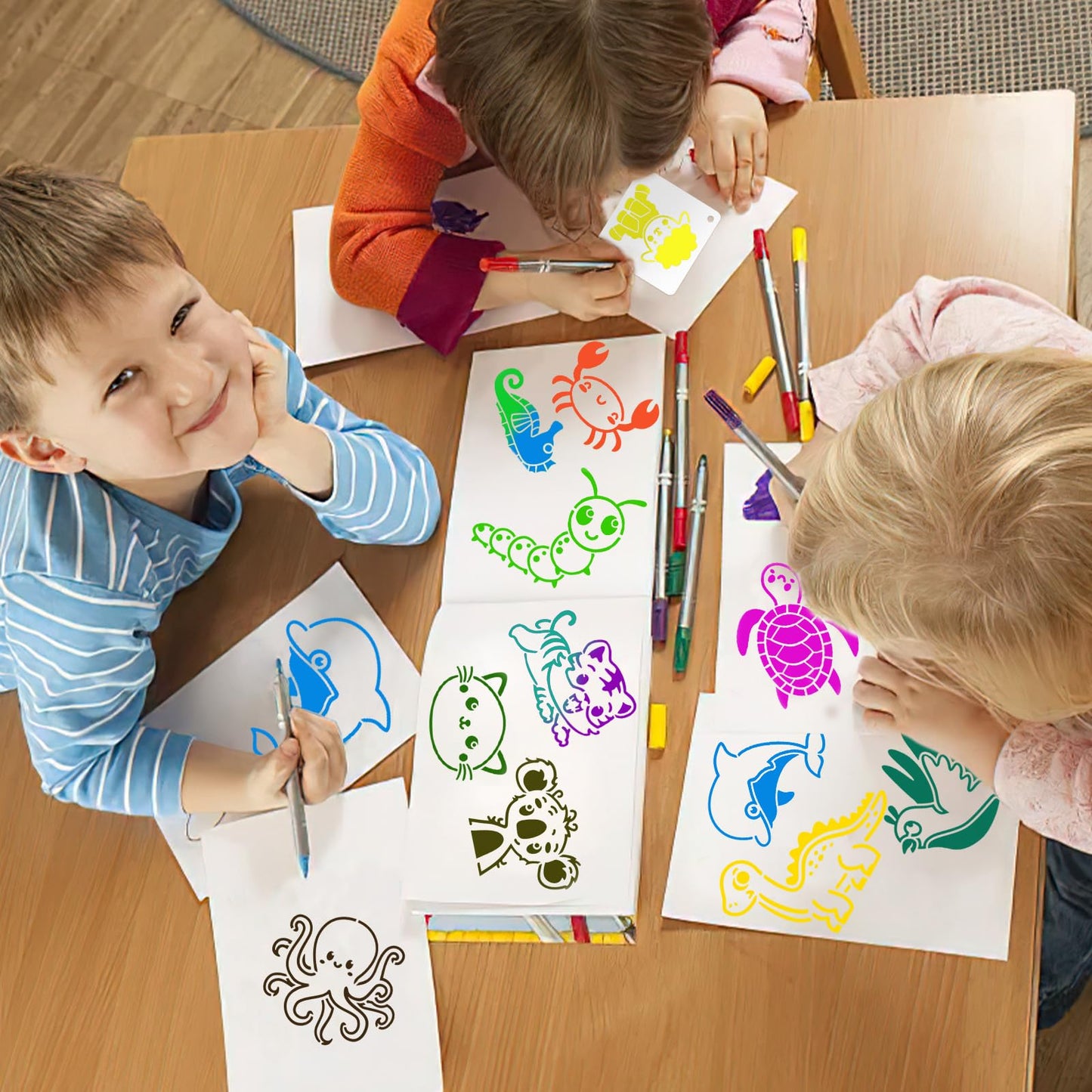 JULMELON Animal Stencils 20Pcs Animal Stencils for Drawing Kid for Painting on Wood Cute Baby Style DIY Art (3 x 3 inches)