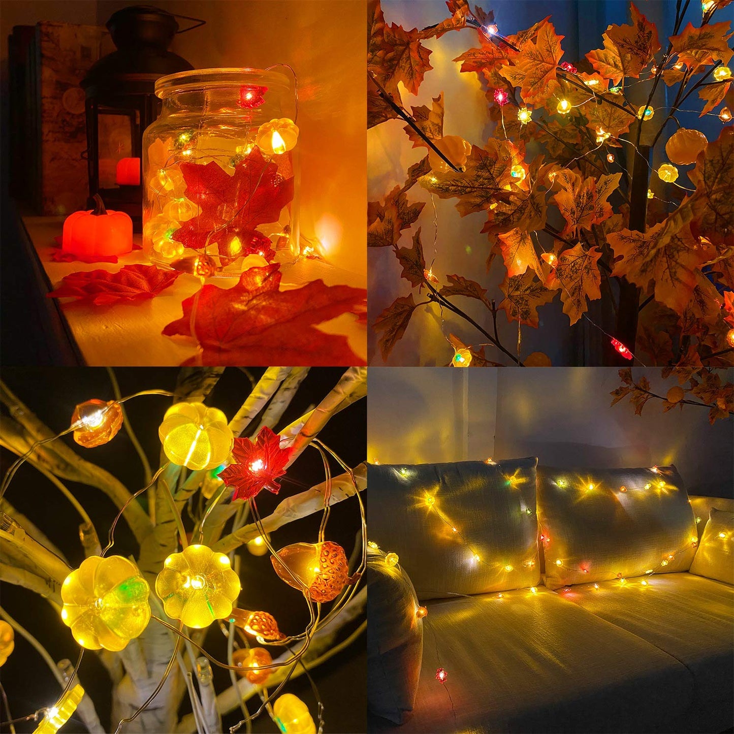 TURNMEON Fall Decor 30LED/10Ft 3D Pumpkin Lights Fall Thanksgiving Decorations, 3 in 1 Battery Powered Fall Lights Pumpkin Decor, Fall Garland Lights Indoor Outdoor Thanksgiving Halloween Decor Autumn