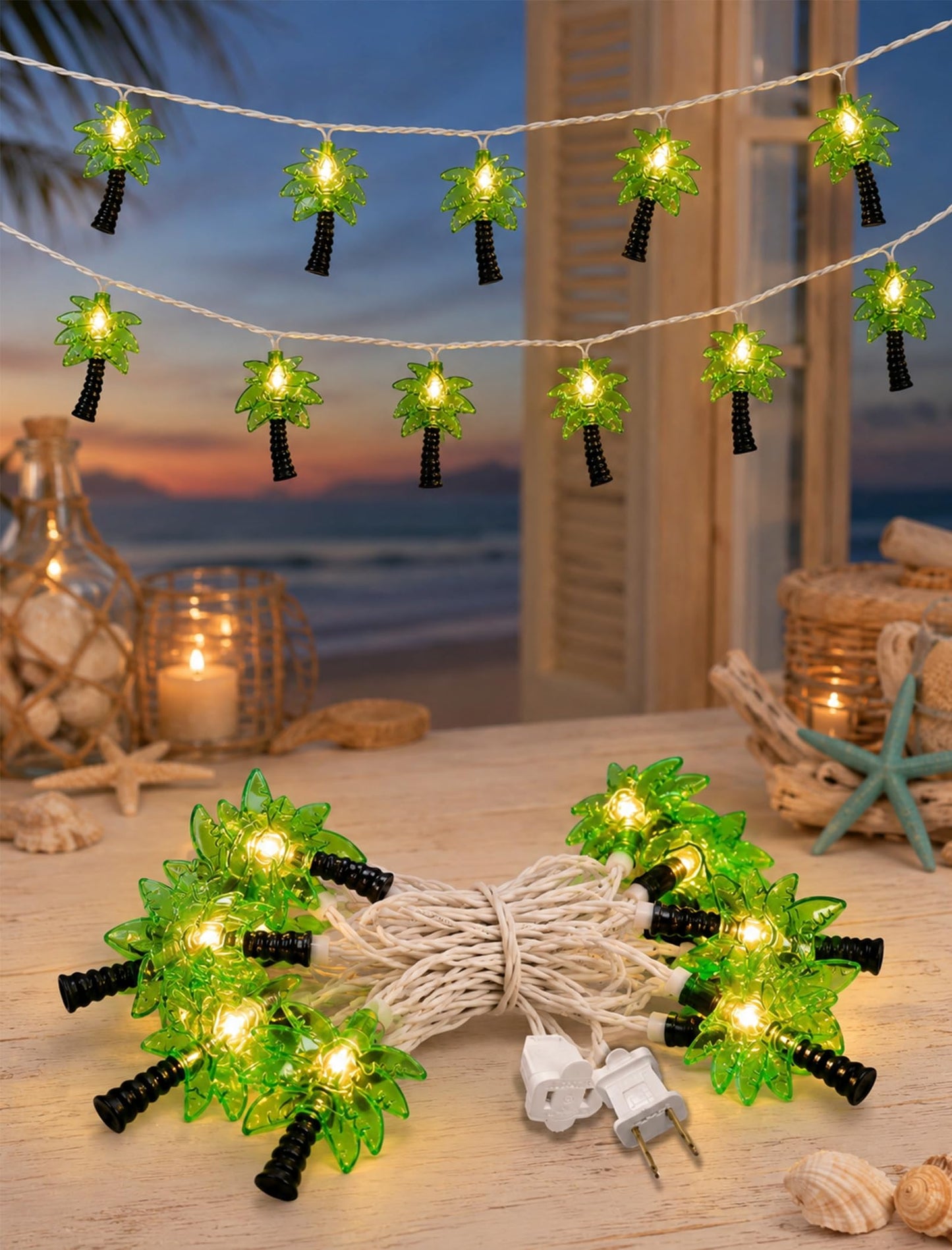 8.5Ft Palm Tree String Lights Outdoor, Waterproof Patio Palm Tree Lights String with 10 Mini Incandescent Lights, Summer Beach Theme String Lights for Indoor Bedroom Christmas Party Decor, White Wire