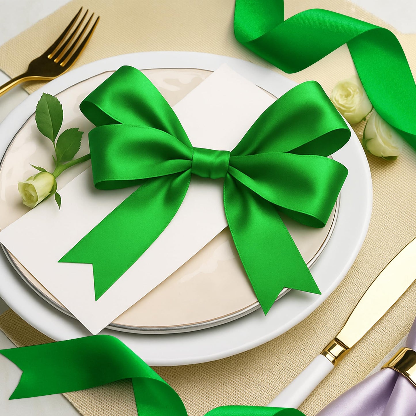 1 1/2 Inch Green Ribbon, 30 Yards Green Ribbon for Gift Wrapping for St. Patrick's Day Party Favors, Polyester Christmas Ribbon for Christmas Decorations Wrapping Bouquet Floral Arrangements