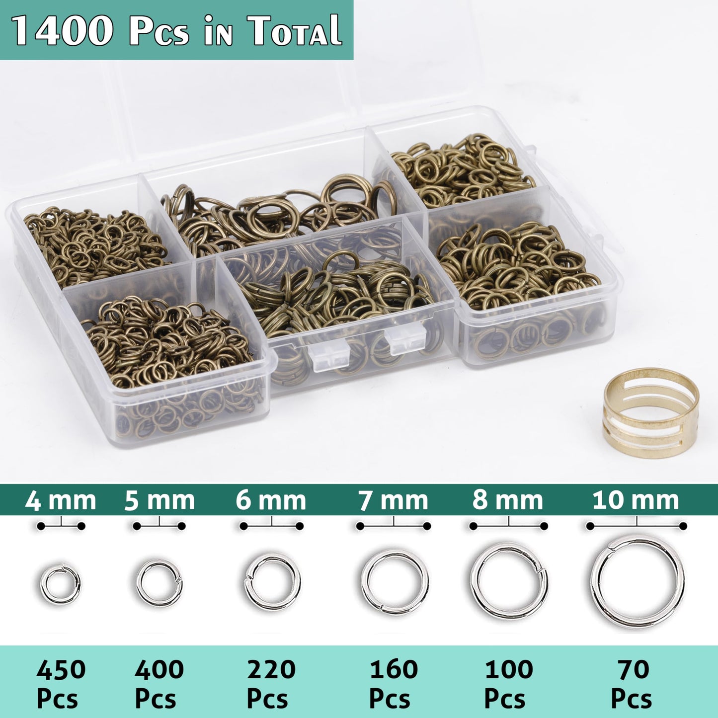 GMMA 1400 Pcs stainless steel jump rings for jewelry making 4mm 6mm 5mm 7mm 8mm 10mm necklace bracelet clasps jewelry making supplies for adults(Silver)