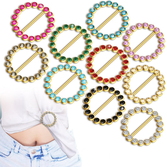 WILLBOND 10 Pieces Scarf Ring Clips Waist Buckle Clip T-Shirt Tie Pin for Women Bling Rhinestone Shirt Ties Pin for Women Fashion Metal Circle Buckle for Clothes Hat Belt Decor