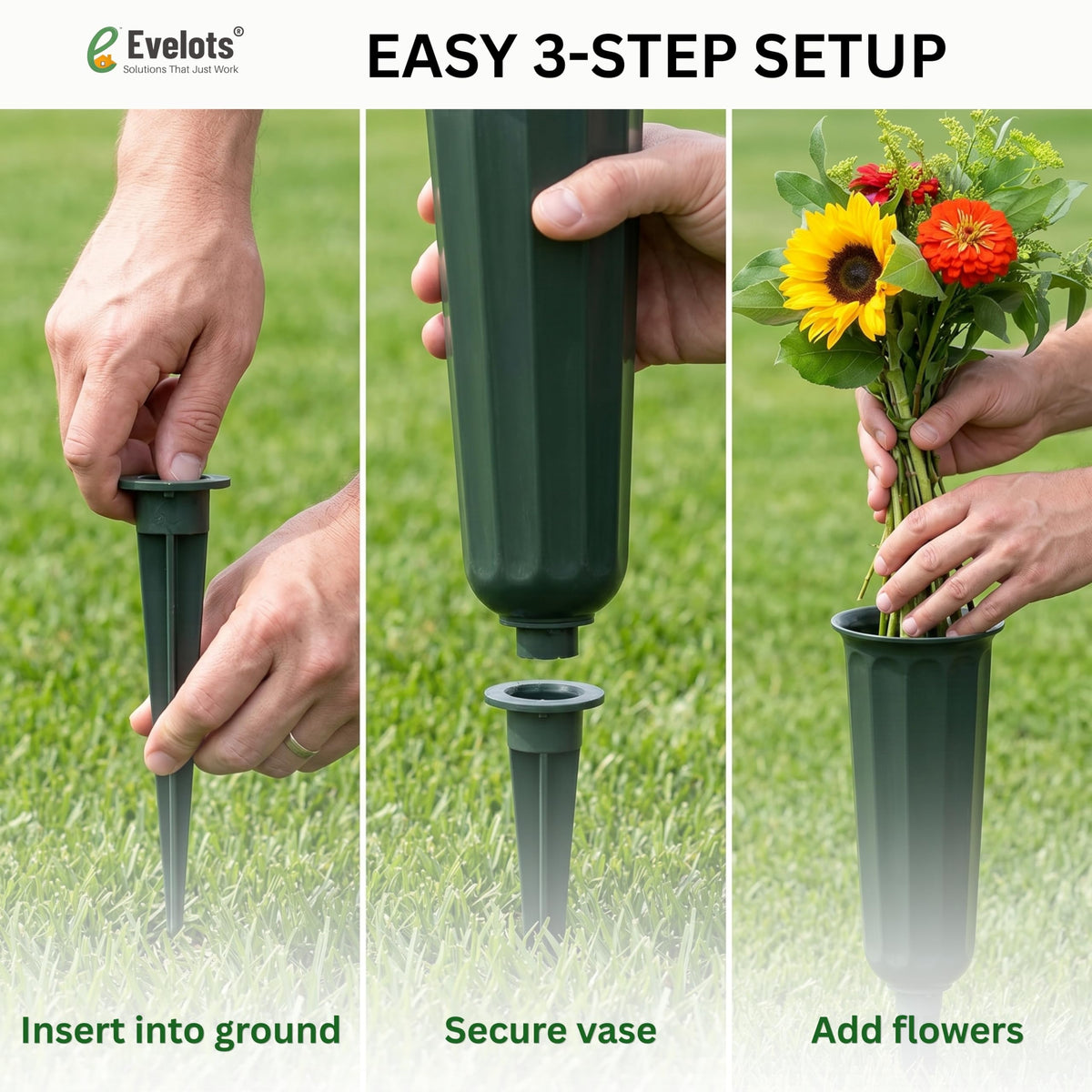 Evelots Cemetery Flower Vase with Sturdy Spikes/Stakes 6 Pack Outdoor Artificial or Fresh Flower Holder Grave Decoration
