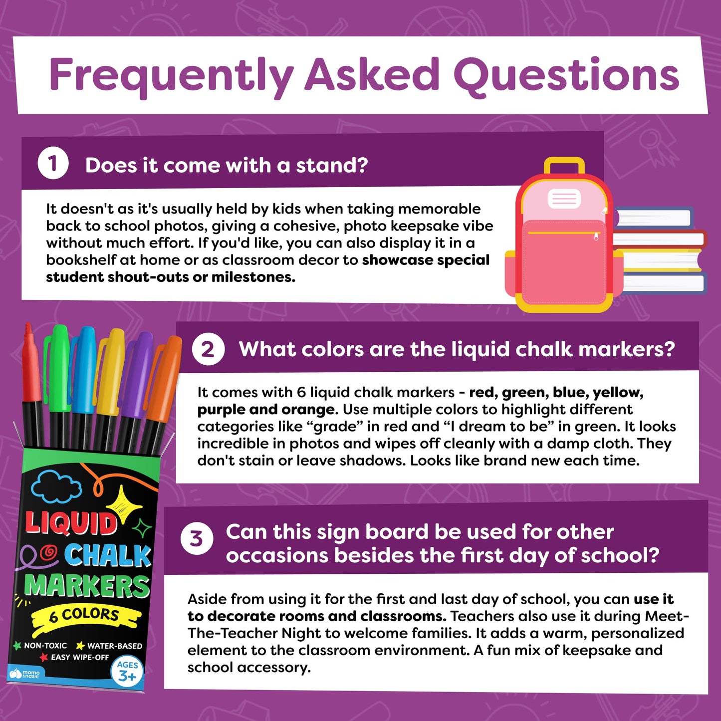 First Day of School Sign Board with Liquid Chalk Markers - 14”x11” Double-Sided & Reusable - My First and Last Day - Back to School Supplies Board for Kindergarten, Preschool